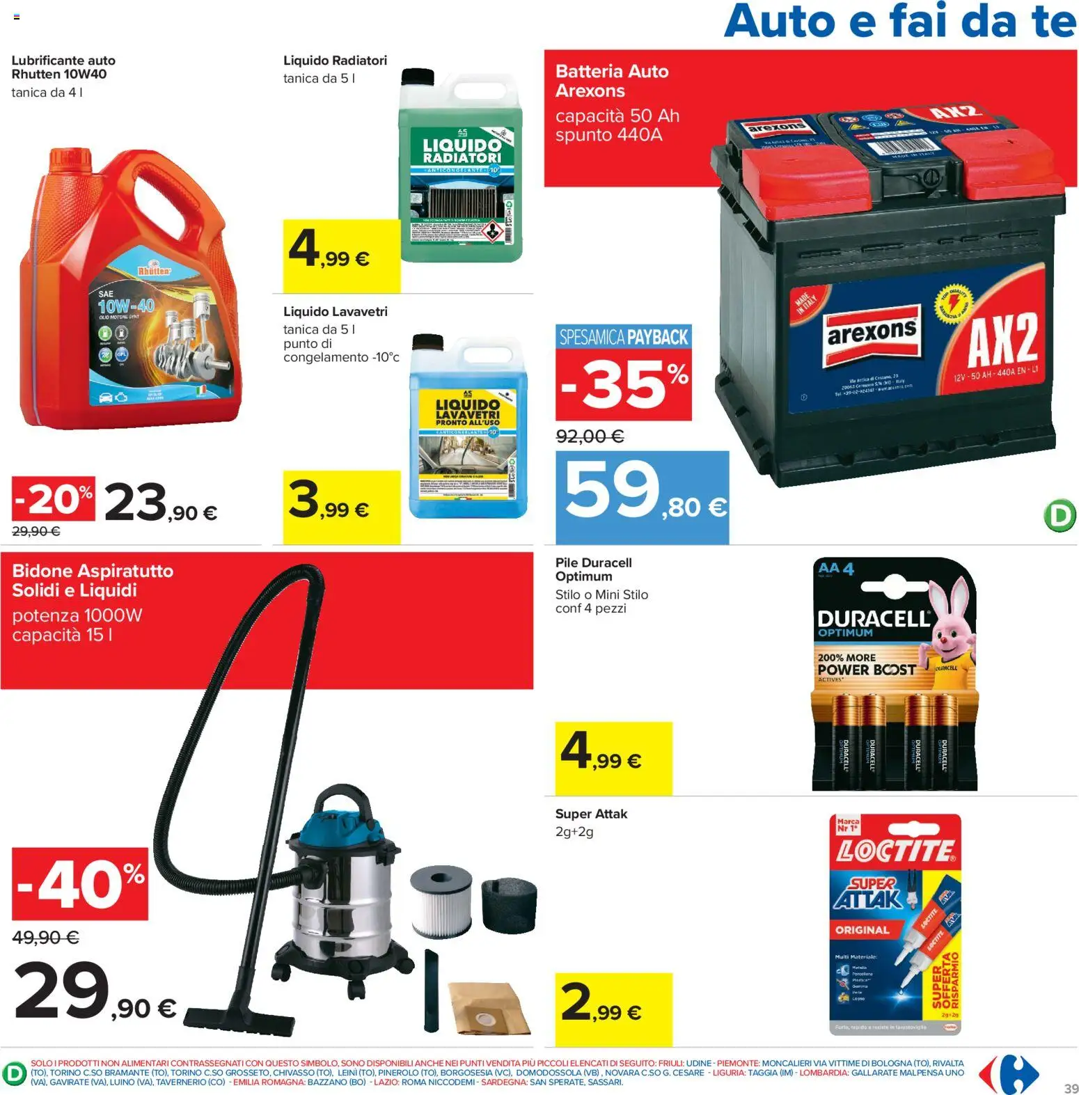 Volantino Carrefour del 15/09/2026 | Pagina: 39 | Prodotti: Lubrificante, Tanica, Liquido lavavetri, Batteria