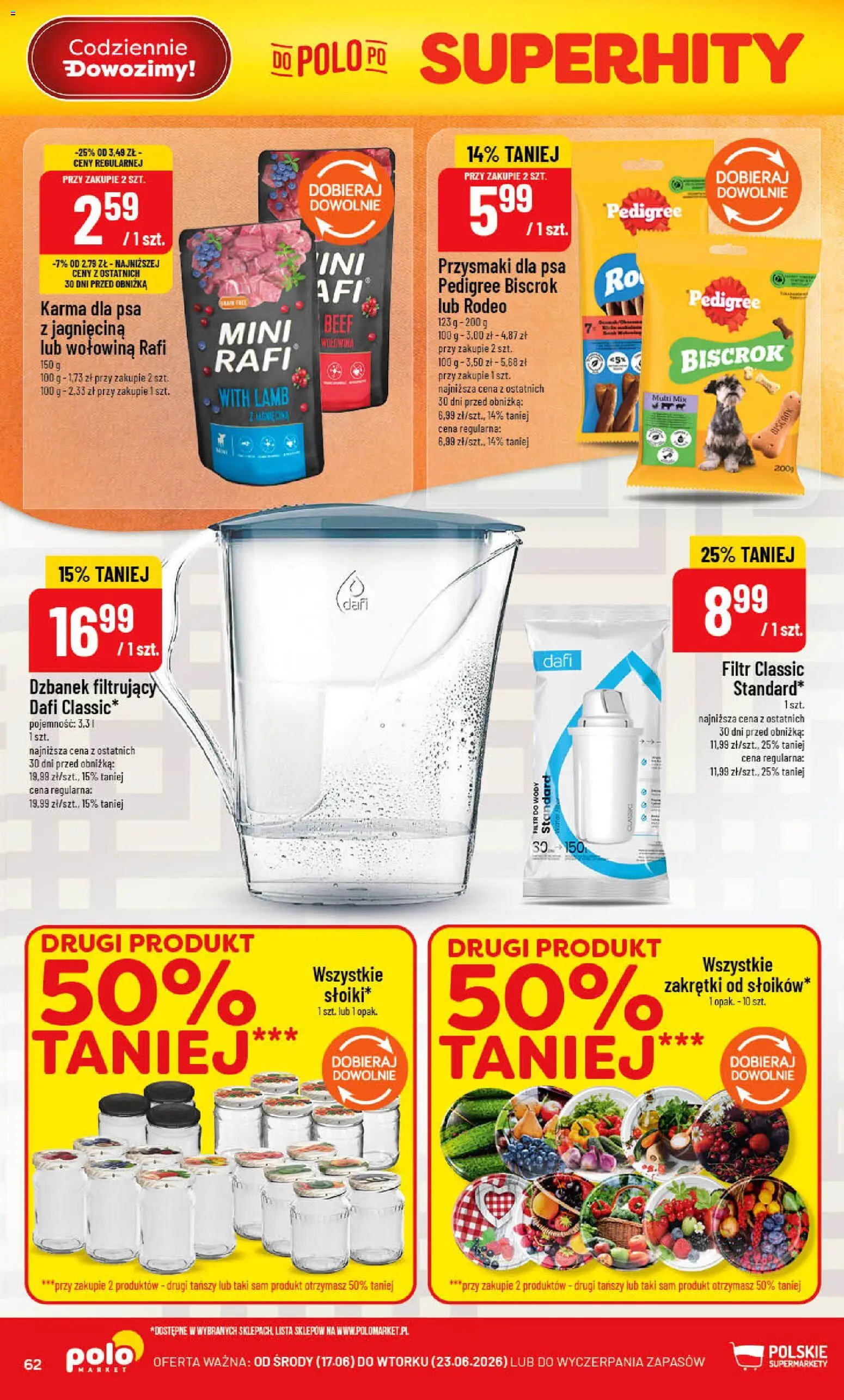 POLOmarket gazetka od 17.06.2026 | Strona: 62 | Produkty: Dzbanek filtrujący, Jagnięcina, Przysmaki dla psa, Wołowina