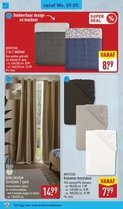NOVITESSE Katoenen hoeslaken, 95% katoen/5% elastaan. - ca. 90x200 cm. 7.99 - ca. 140x200 cm. 9.99 - ca. 180x200 cm. 11.99 Per stuk. - Voorbeeld van een folder van Aldi, geldig van 07-09-2026 | Pagina: 36