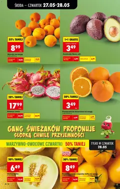 Pogląd oferty "Melon Galia, Melon Galia 0,65 zł/100g" - ważna od 27.05.2026 | Strona: 24 | Produkty: Melon, Smoczy owoc, Pomarańcze, Awokado