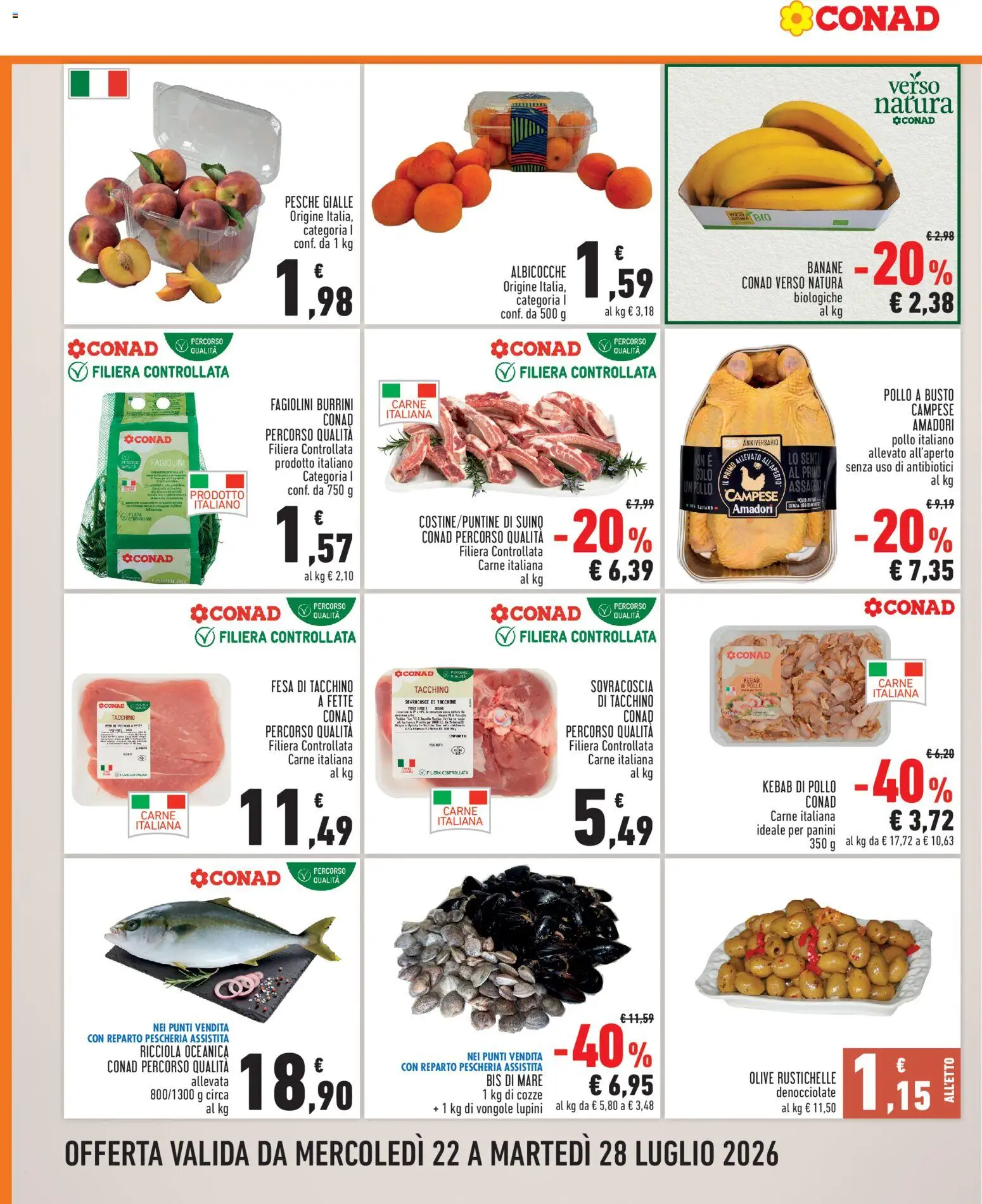 Volantino Conad del 22/07/2026 | Pagina: 2 | Prodotti: Lupini, Pollo, Cozze, Vongole