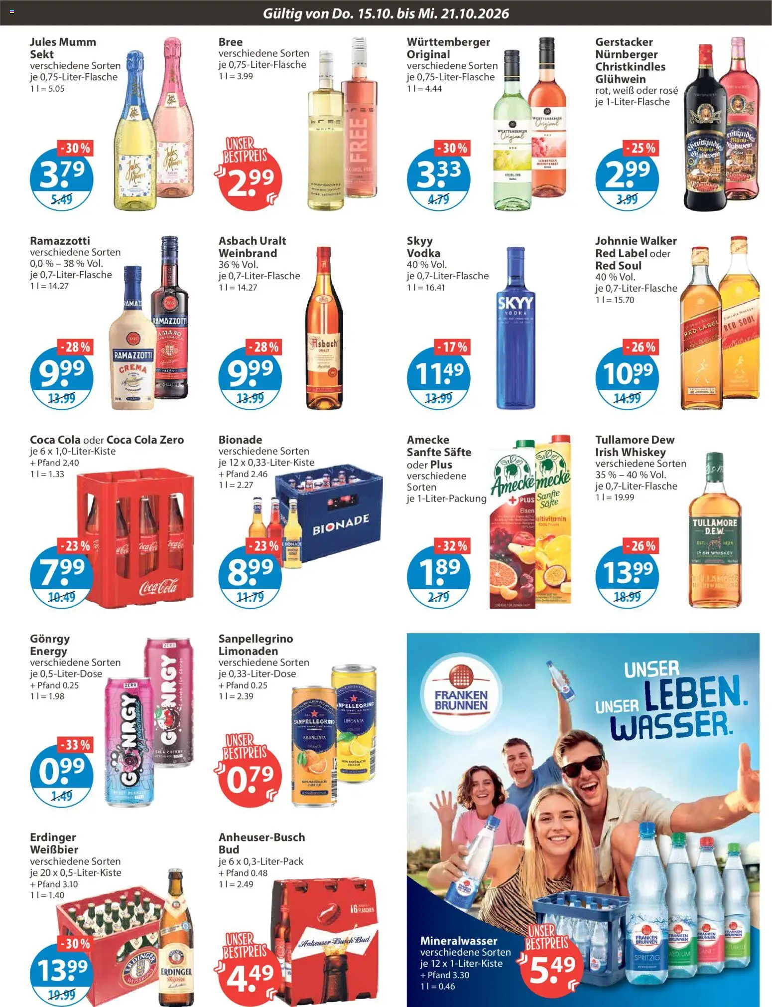 V-Markt Angebote – gültig ab 15.10.2026 | Seite: 9 | Produkte: Coca cola, Bionade, Whiskey, Ramazzotti