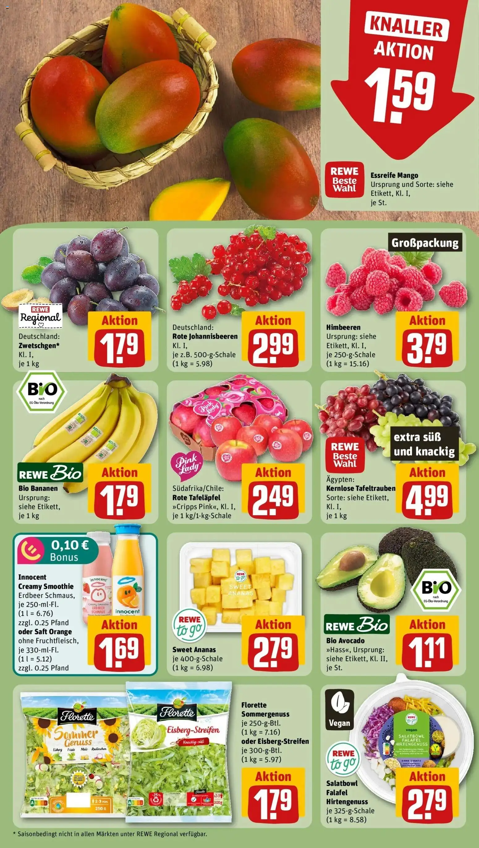 REWE Prospekt ab 03.08.2026 zum Blättern » Angebote | Seite: 6 | Produkte: Mais, Bananen, Mango, Saft