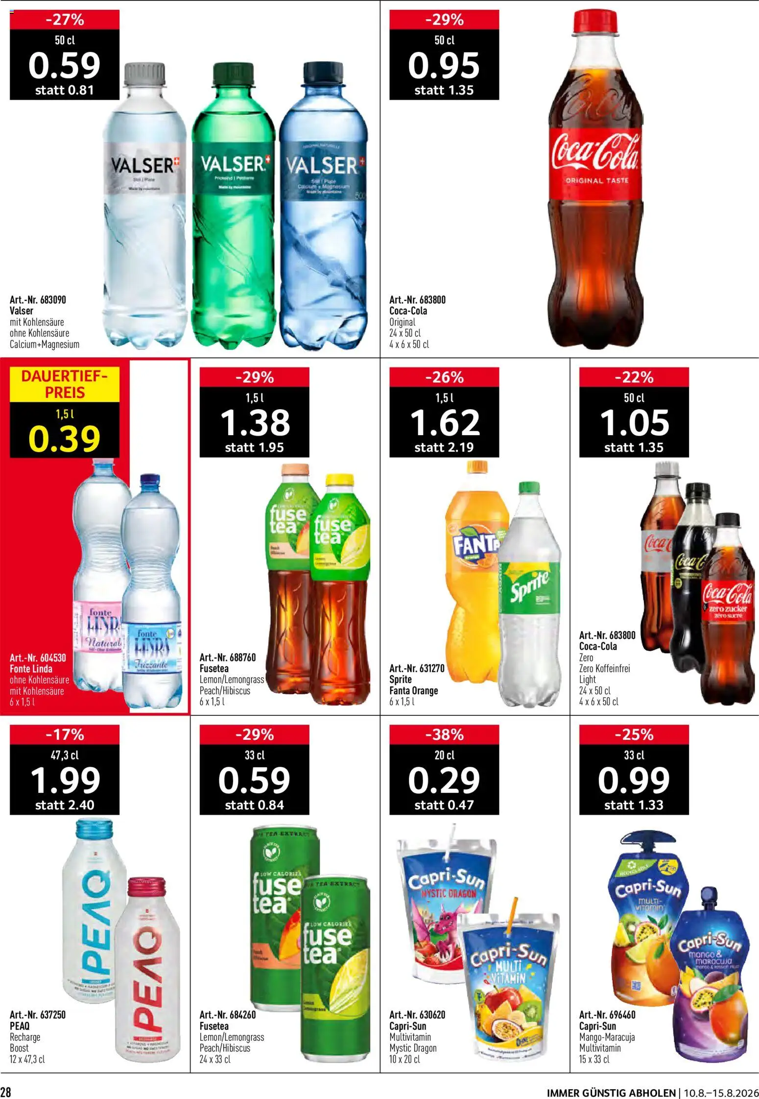 Prodega aktionen – gültig ab 10.08.2026 | Seite: 28 | Produkte: Coca Cola, Fanta, Sprite, Zucker