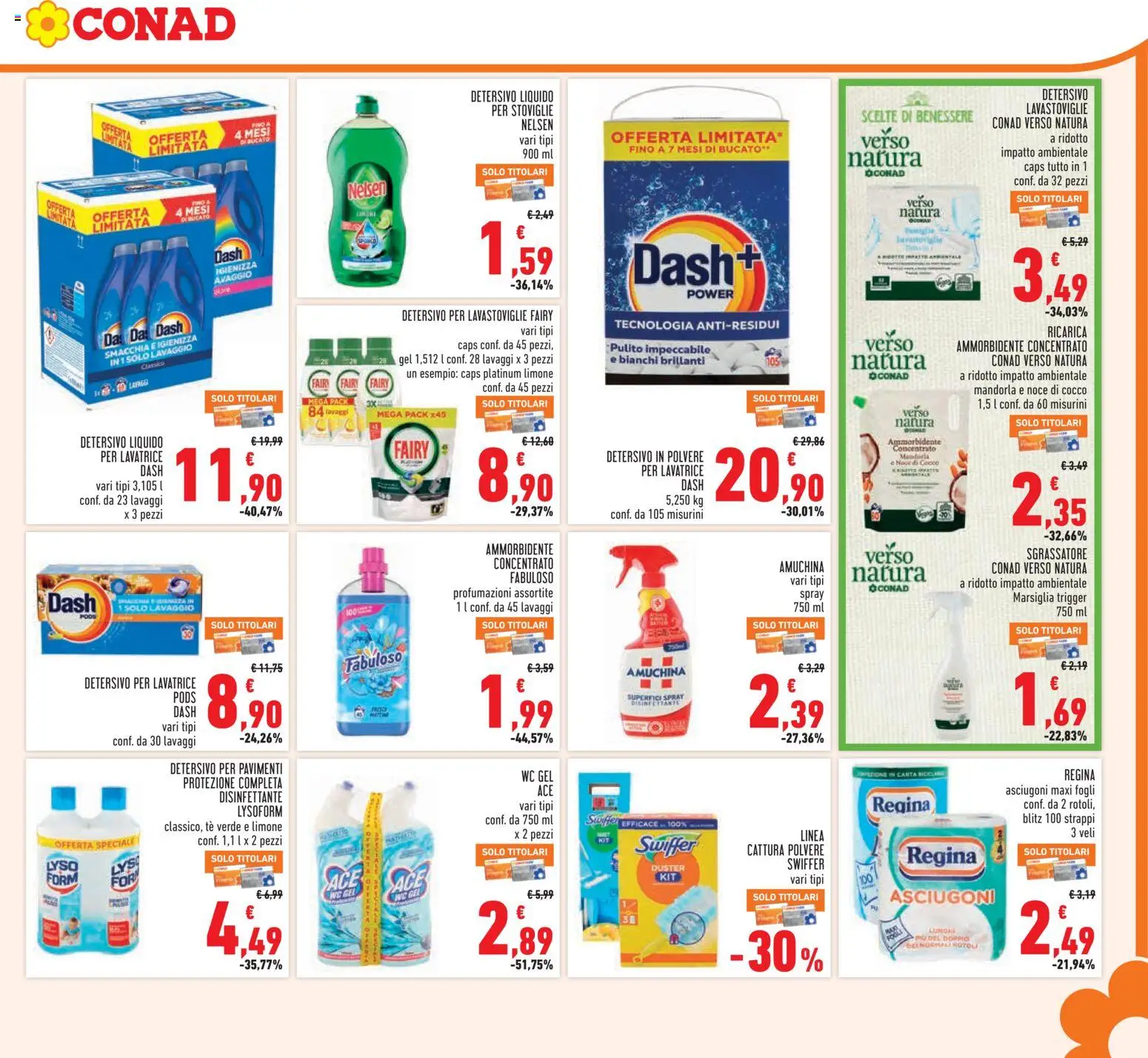 Volantino Conad del 26/08/2026 | Pagina: 23 | Prodotti: Ammorbidente, Tè, Detersivo per lavastoviglie, Mandorla
