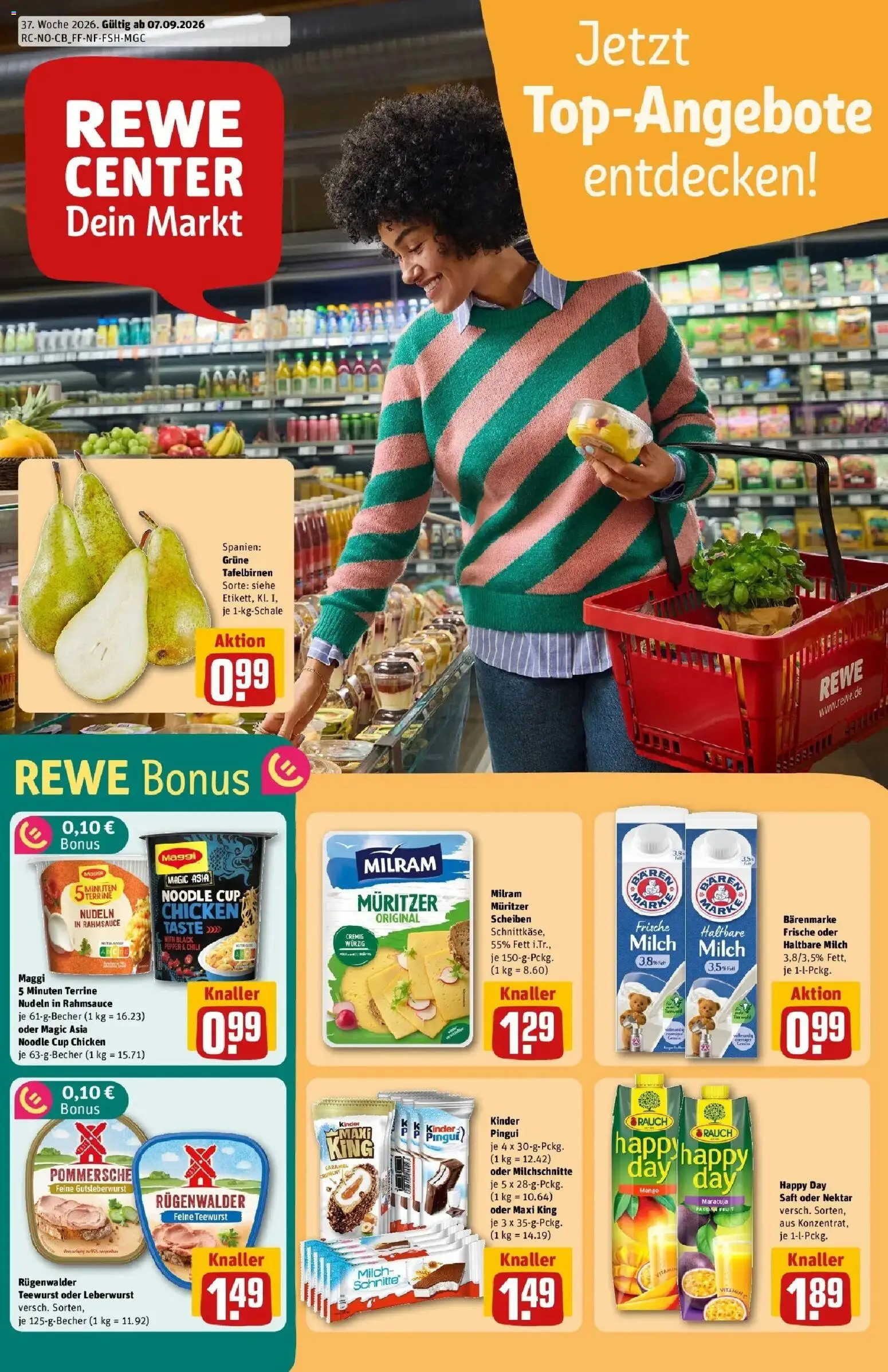 REWE Prospekt ab 07.09.2026 zum Blättern » Angebote | Seite: 1 | Produkte: Haltbare milch, Milram, Saft, Nudeln