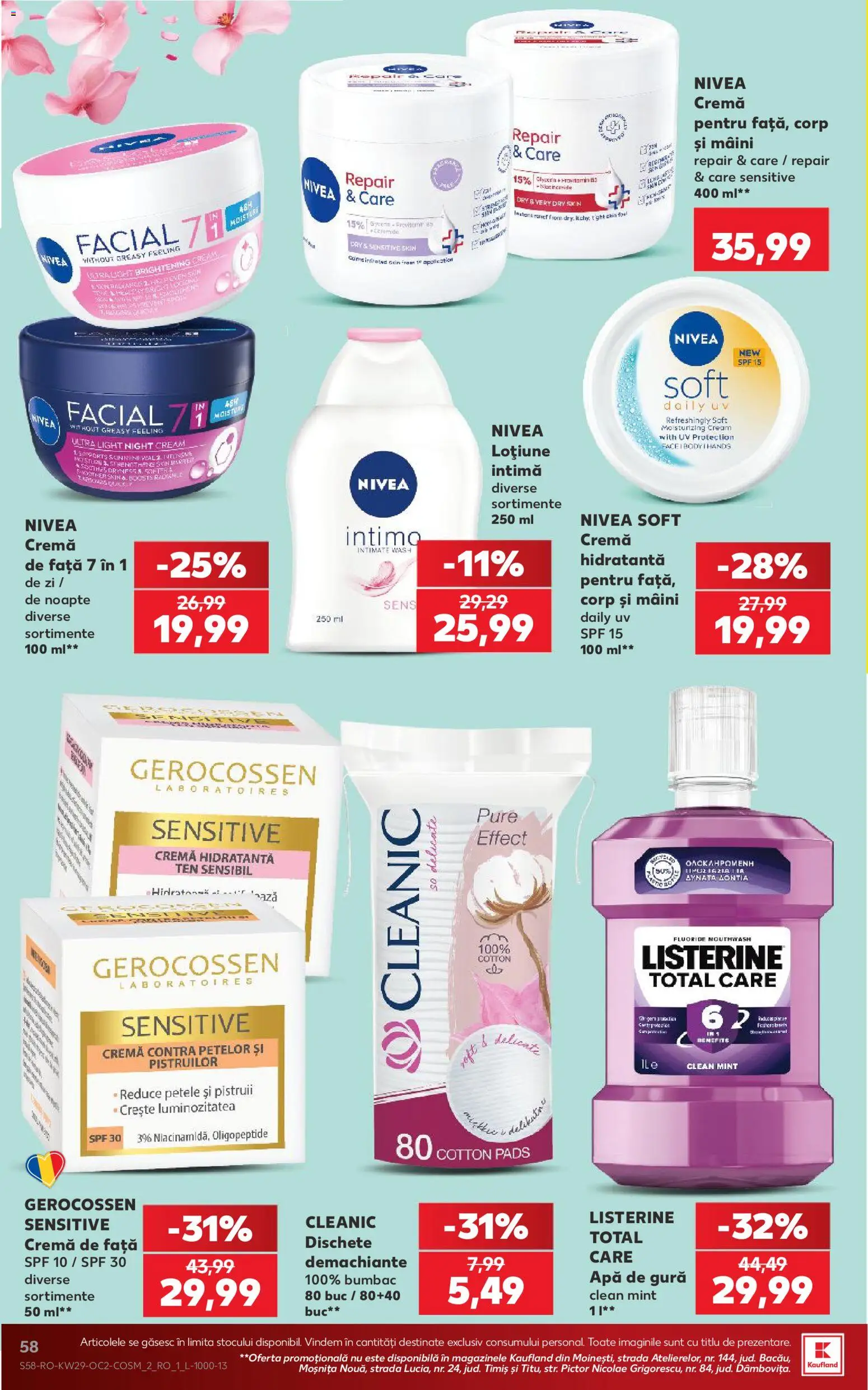 Kaufland RO akciós ujság - amely érvényes a következő dátumtól: 2026.07.15. | Oldal: 58 | Termékek: Listerine, Nivea, Püré, Só