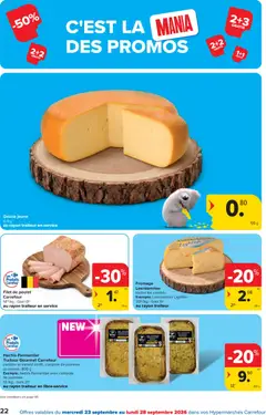 Filet de poulet Carrefour, 14.70/kg - Gain 0.63 au rayon traiteur en service - Voorbeeld van een folder van Carrefour, geldig van 23/09/2026 | Pagina: 22 | Producten: Gouda, La, Filet
