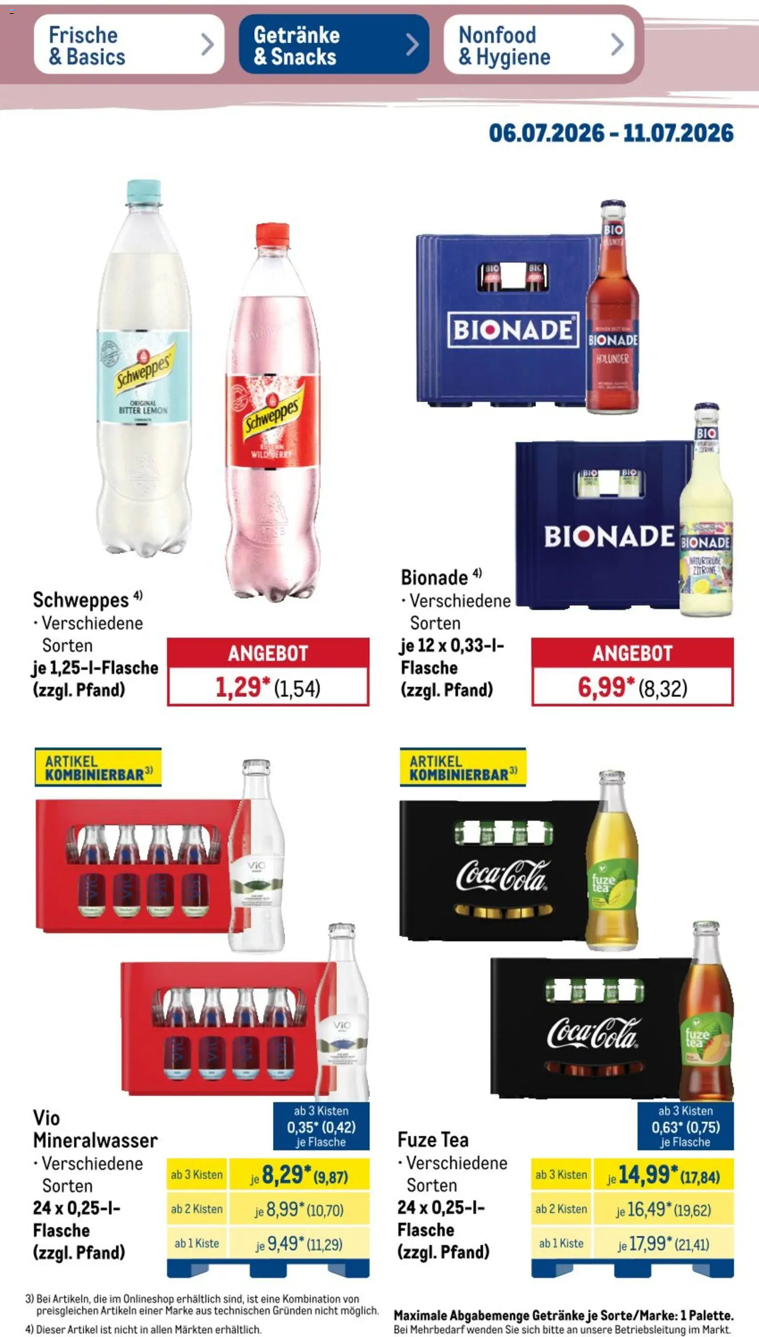Metro Non Food & Hygiene – gültig ab 06.07.2026 | Seite: 19 | Produkte: Fuze tea, Bionade, Mineralwasser, Zitrone