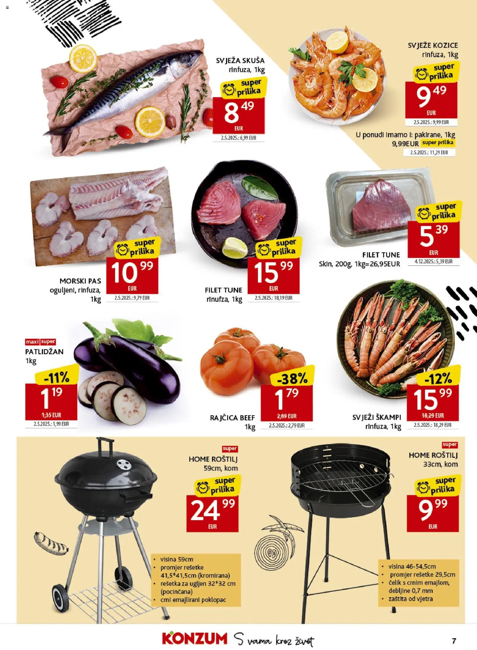 Konzum katalog | vrijedi od 10.06.2026 | Stranica: 7 | Proizvodi: Roštilj, Patlidžan, Rajčica, Kozice