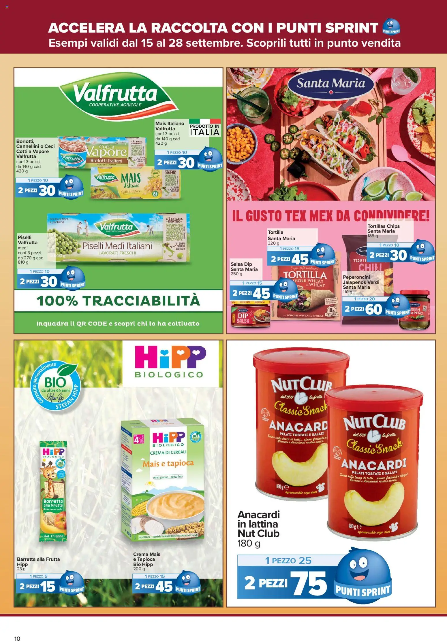 Volantino Carrefour del 15/09/2026 | Pagina: 10 | Prodotti: Crema, Cannellini, Frutta, Piselli