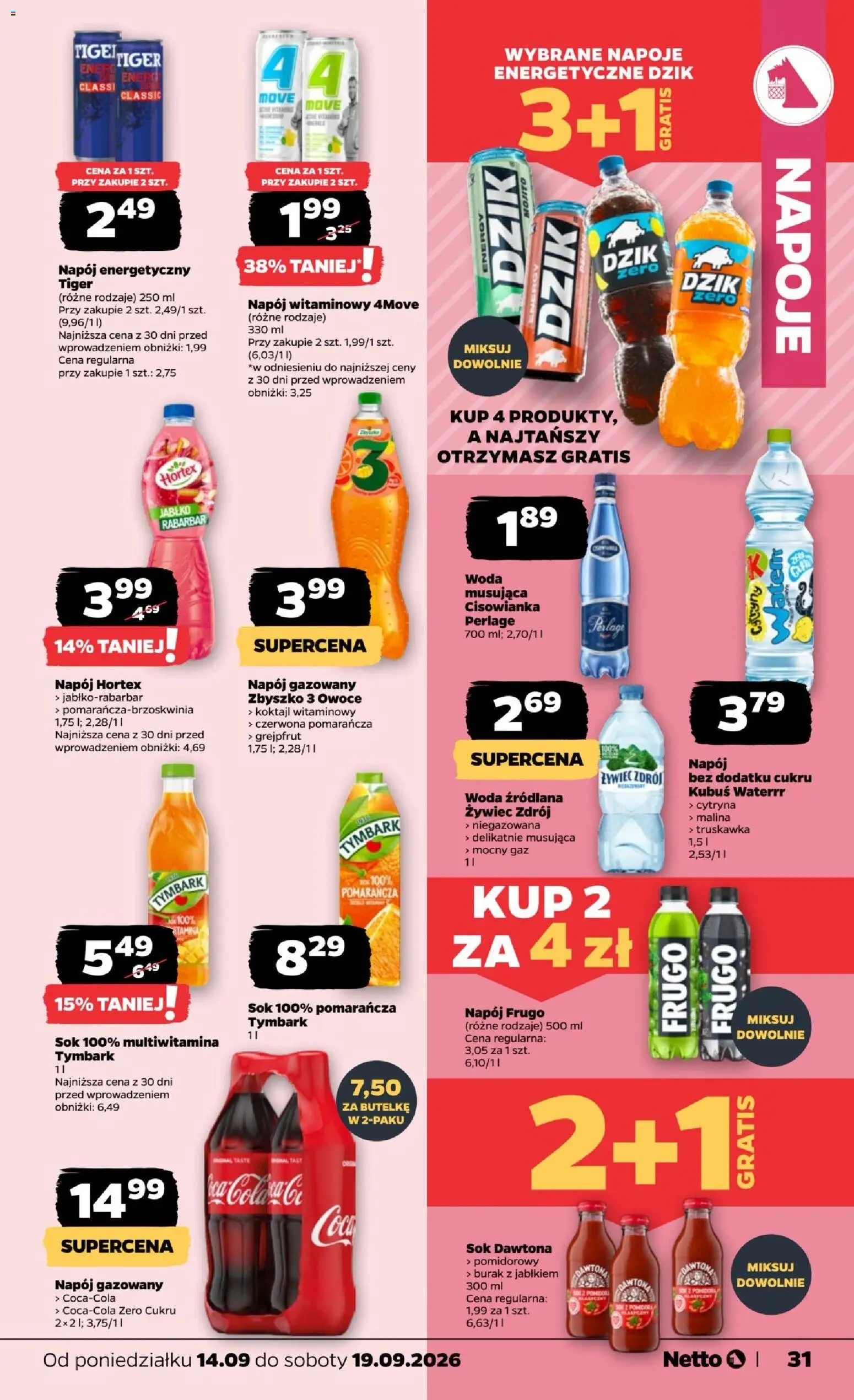 Netto gazetka od poniedziałku od 14.09.2026 | Strona: 31 | Produkty: Kubuś, Napój energetyczny, Grejpfrut, Owoce