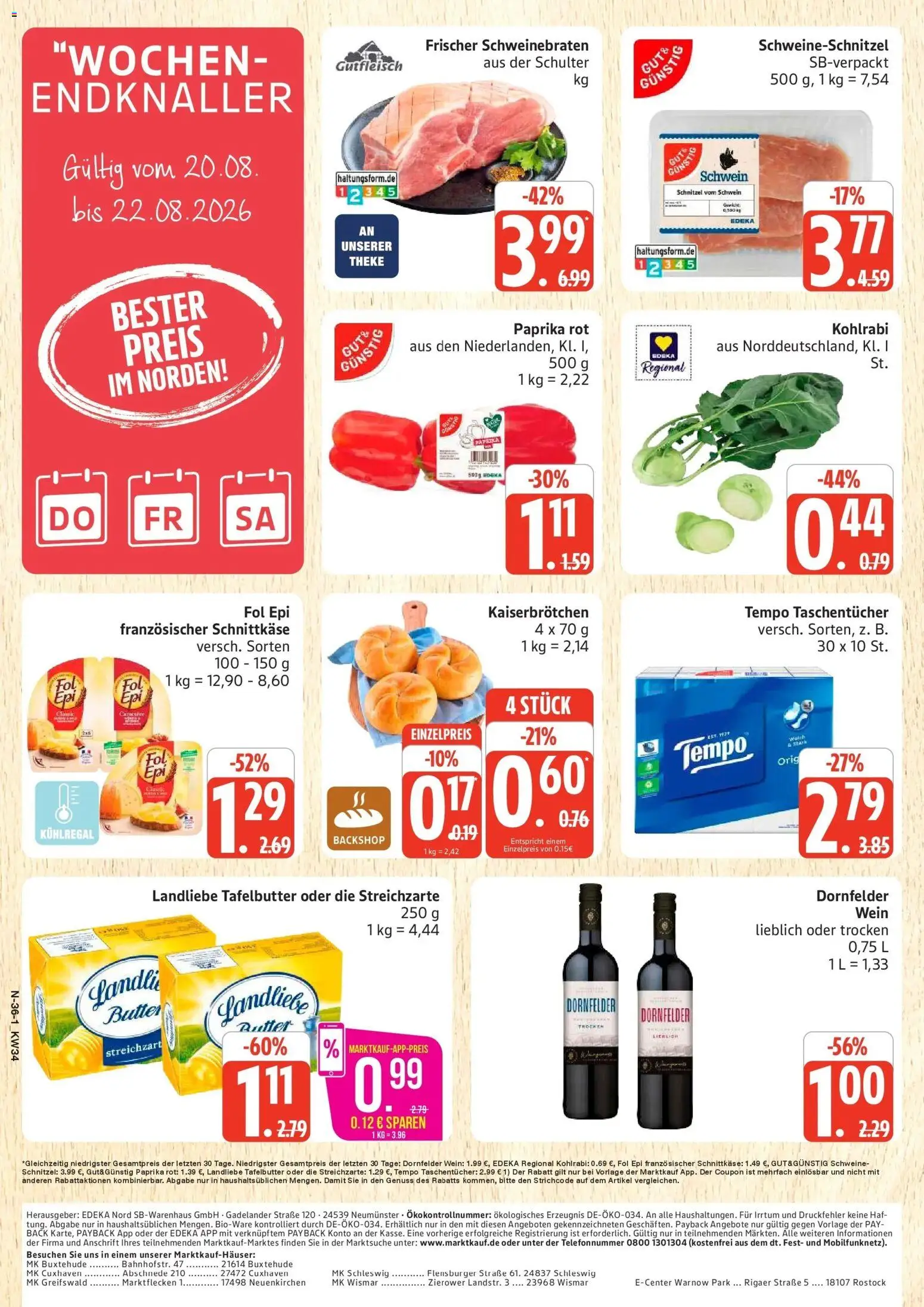 Marktkauf Prospekt Cuxhaven (ab 17.08.2026) » Angebote online | Seite: 36 | Produkte: Taschentücher, Paprika rot, Schnitzel, Flensburger