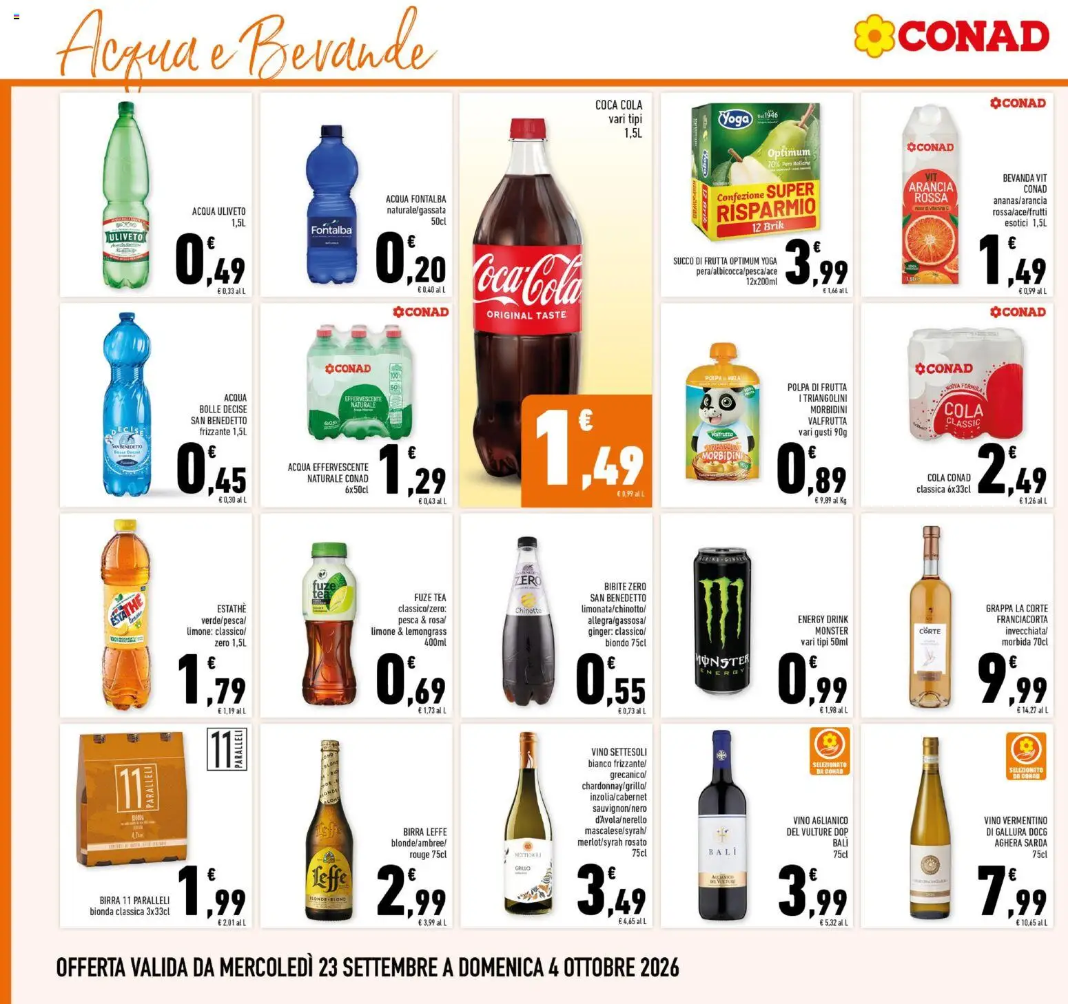 Volantino Conad del 23/09/2026 | Pagina: 16 | Prodotti: Acqua, Frutta, Pesca, Acqua minerale