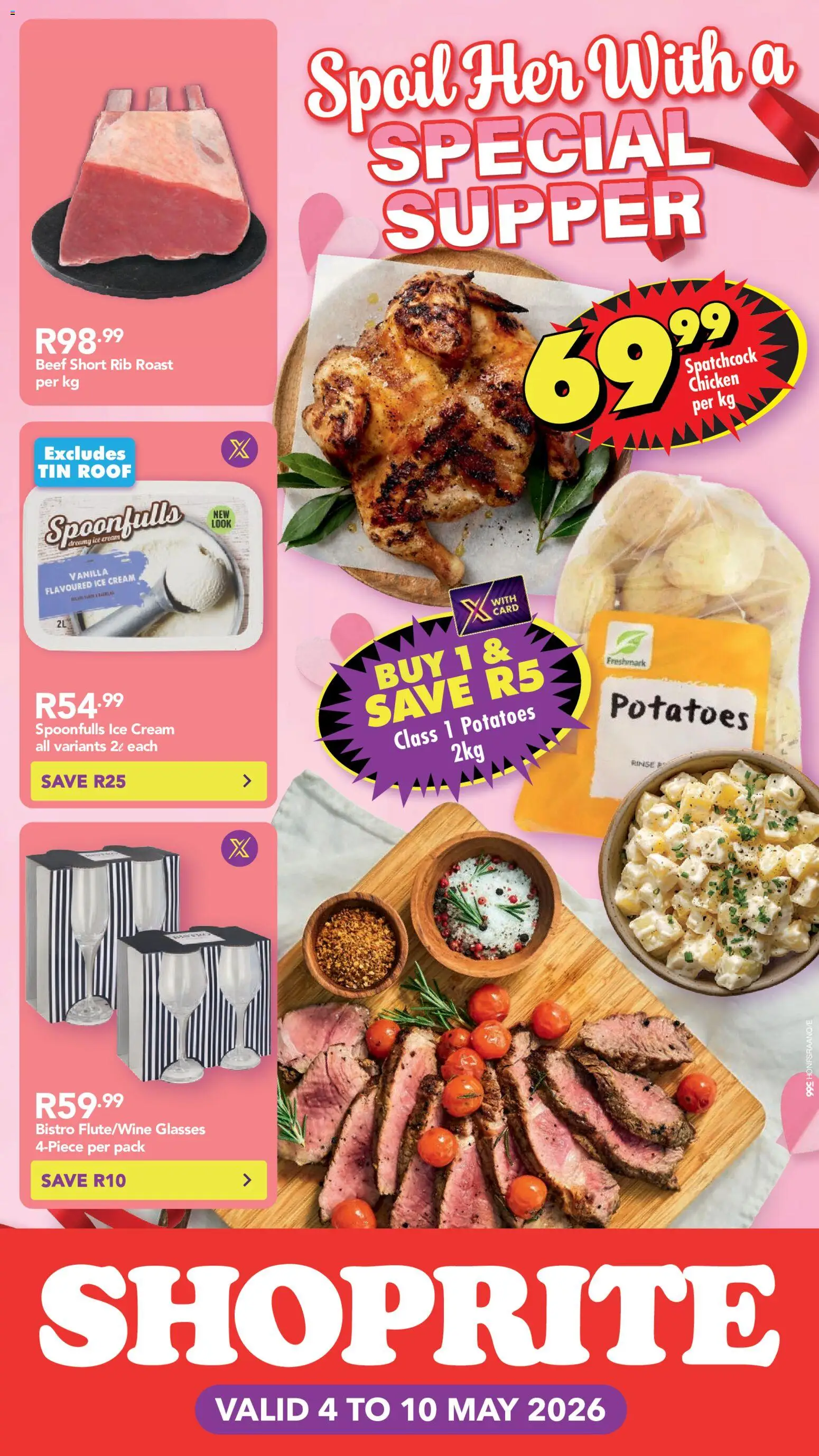 New Shoprite catalogue – valid from 04.05.2026 | Page: 4 | Products: Glasses, Chicken, Cream, Potatoes