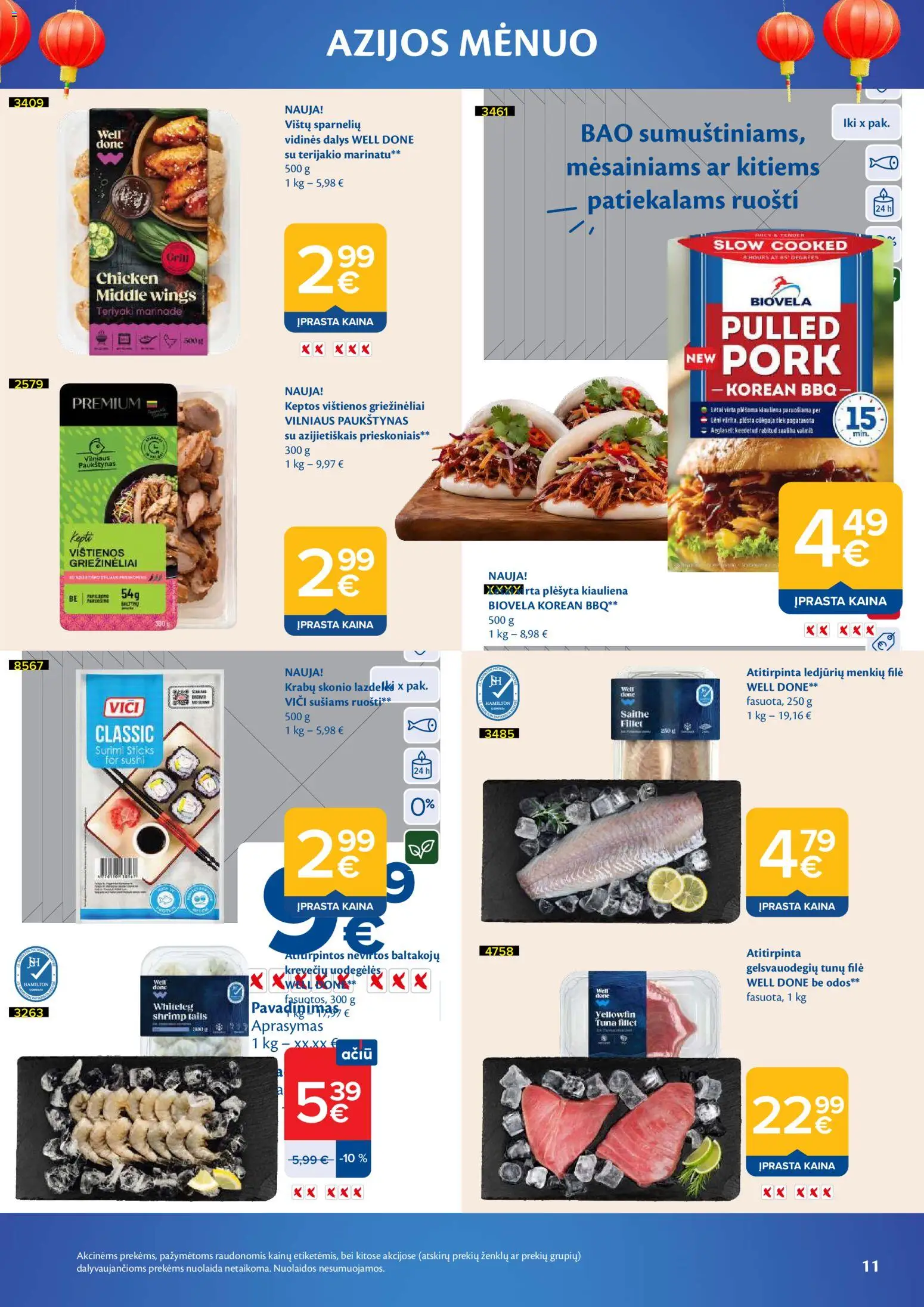 MAXIMA akcijos nuo 2026.10.06 | Puslapis: 11 | Prekių: Vištienos, Vištienos griežinėliai, Surimi, Kiauliena