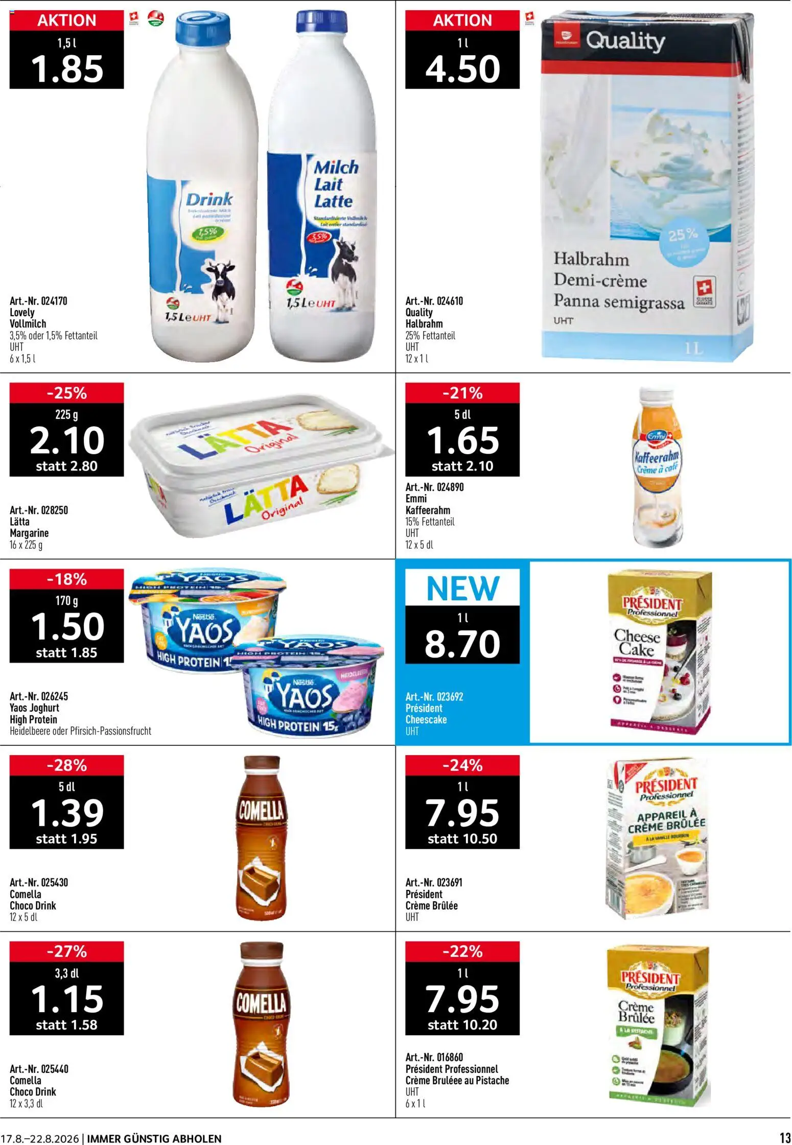 Prodega aktionen – gültig ab 17.08.2026 | Seite: 13 | Produkte: Creme Brulee, Milch, Joghurt, Creme