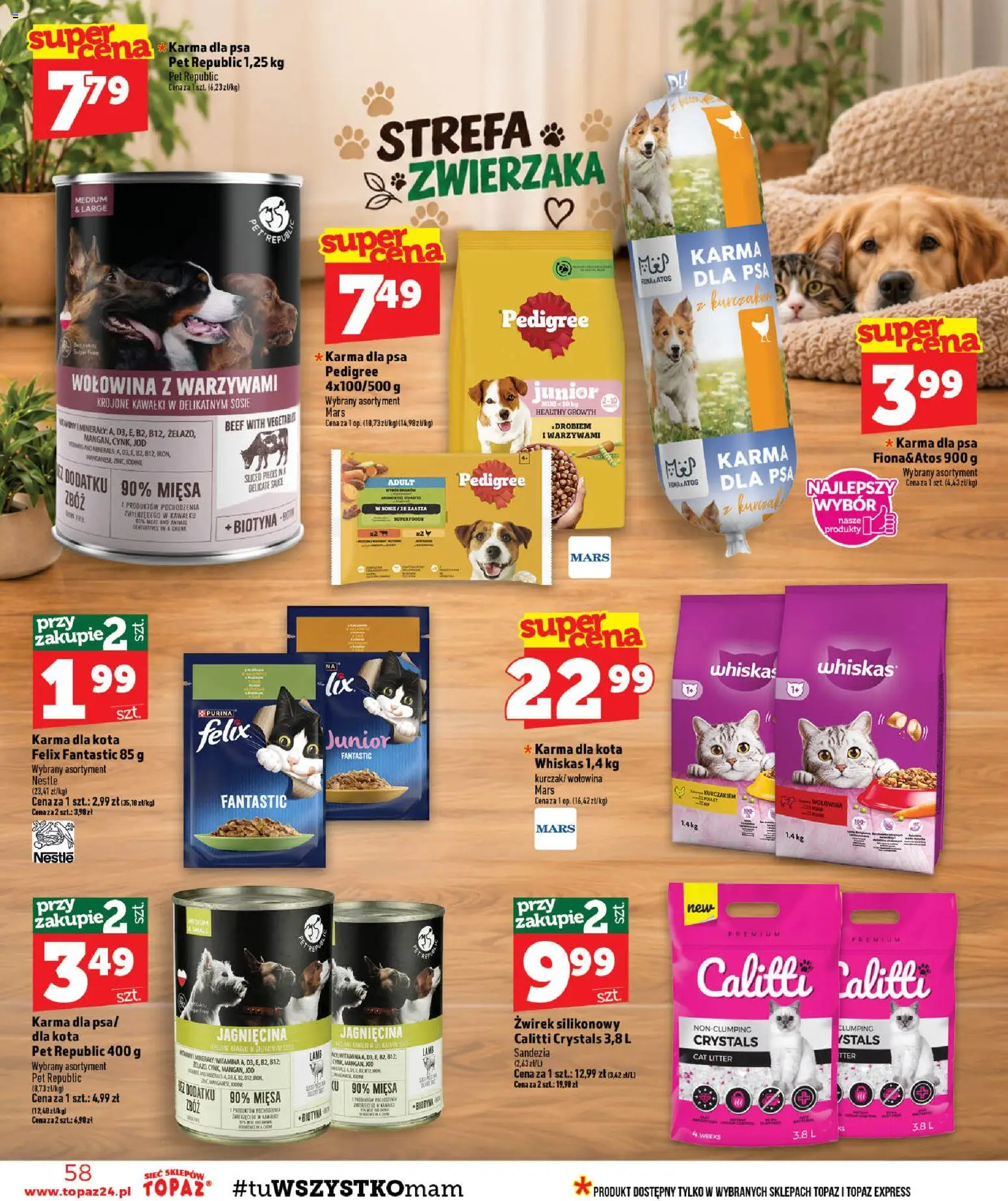 Topaz gazetka od 29.10.2026 | Strona: 58 | Produkty: Żwirek silikonowy, Karma dla kota, Karma dla psa, Wołowina
