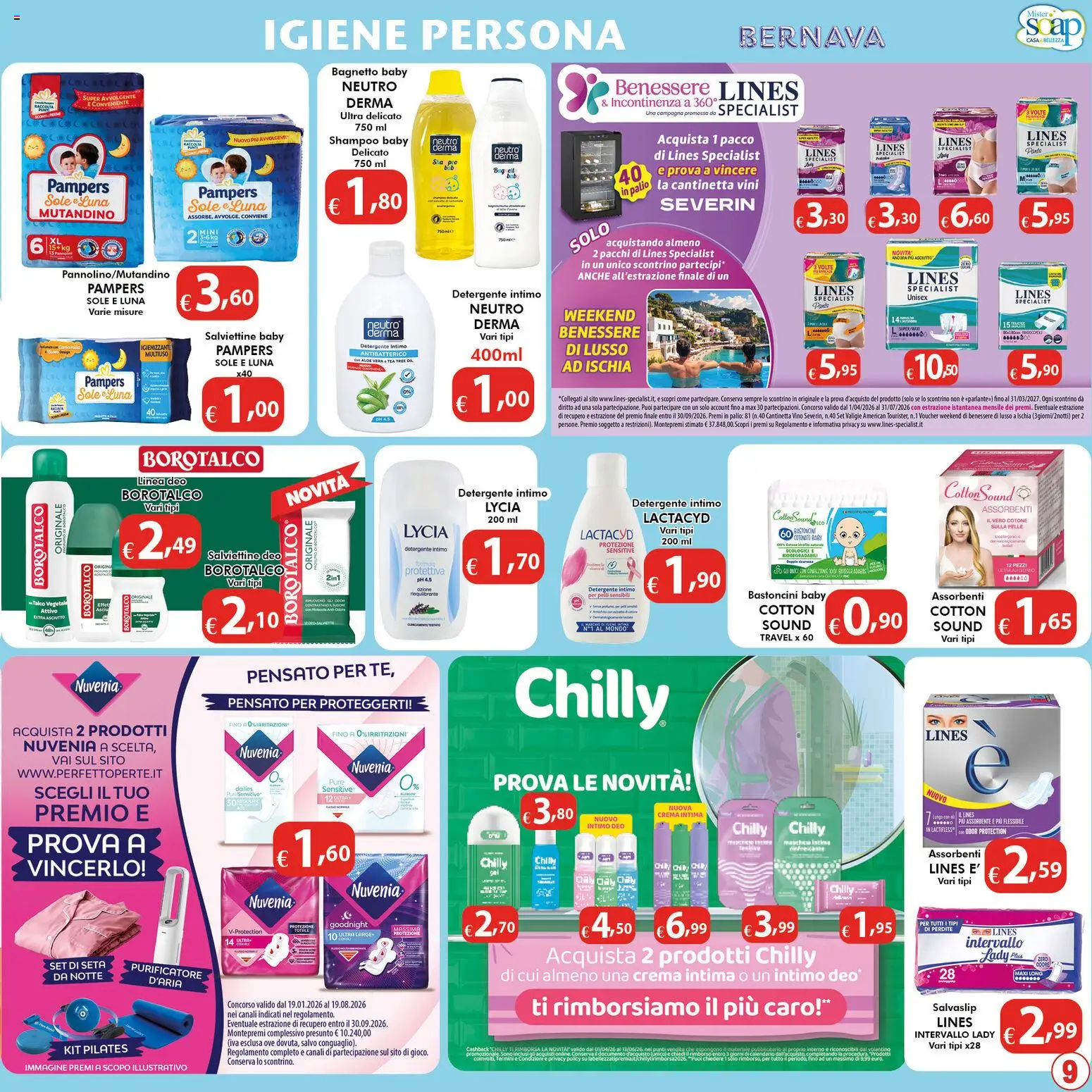 Volantino Bernava del 10.04.2026 | Pagina: 9 | Prodotti: Detergente intimo, Vino, Bagnetto, Profumo