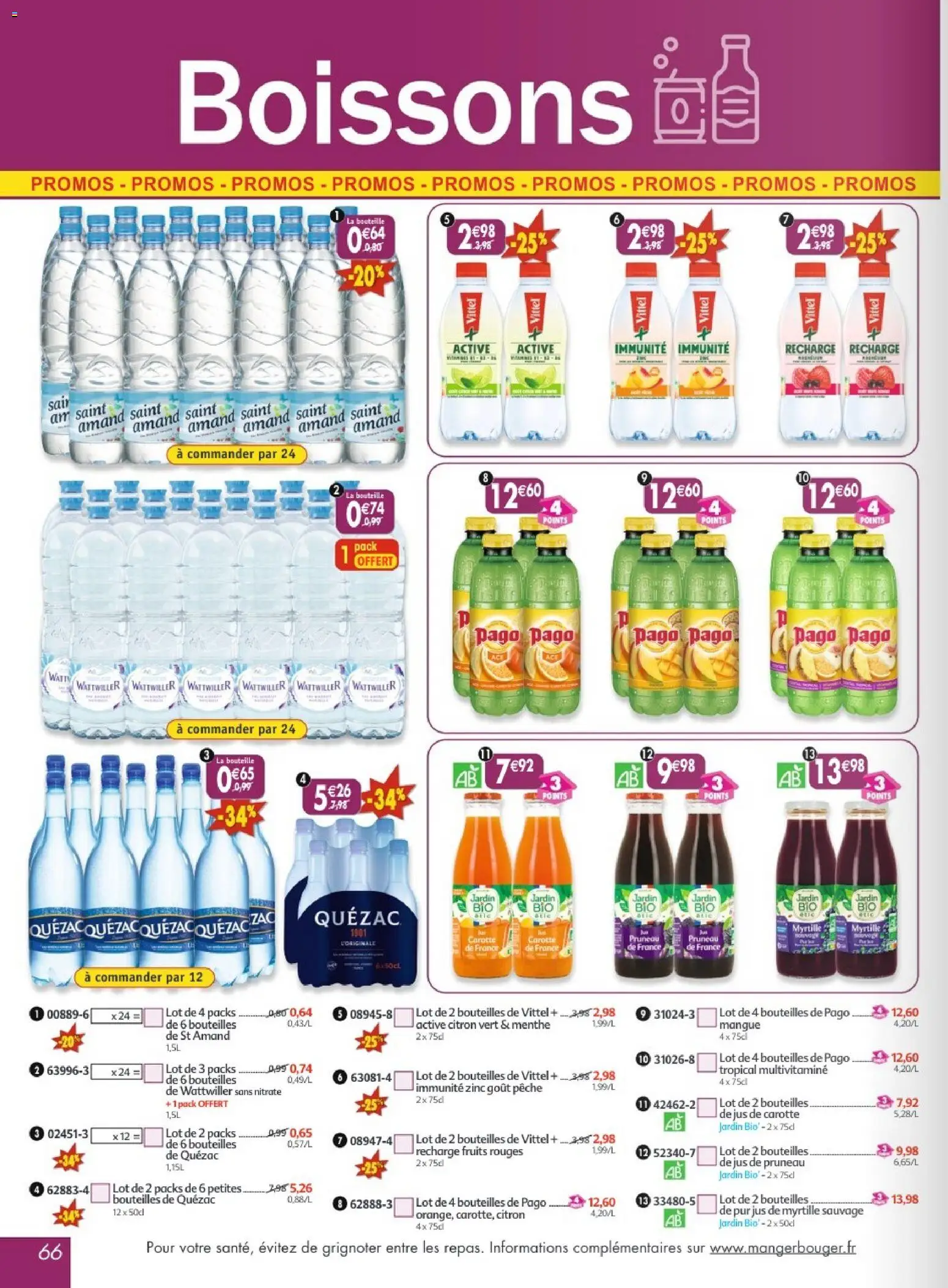 {H1} | Page: 66 | Produits: Citron vert, Pêche, Vittel, Jus