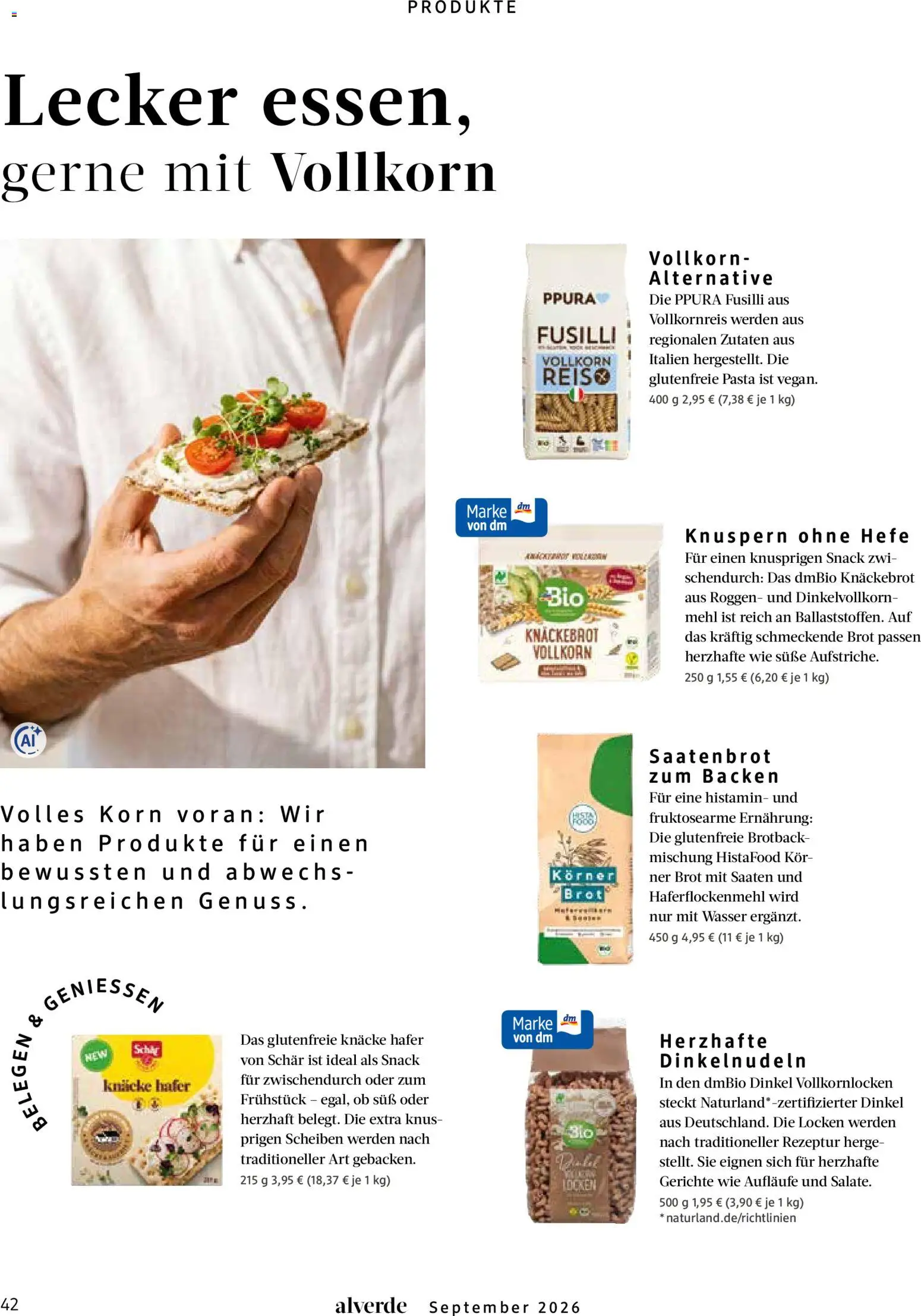 dm drogerie Prospekt – gültig ab 01.09.2026 | Seite: 42 | Produkte: Mehl, Gerichte, Pasta, Brot