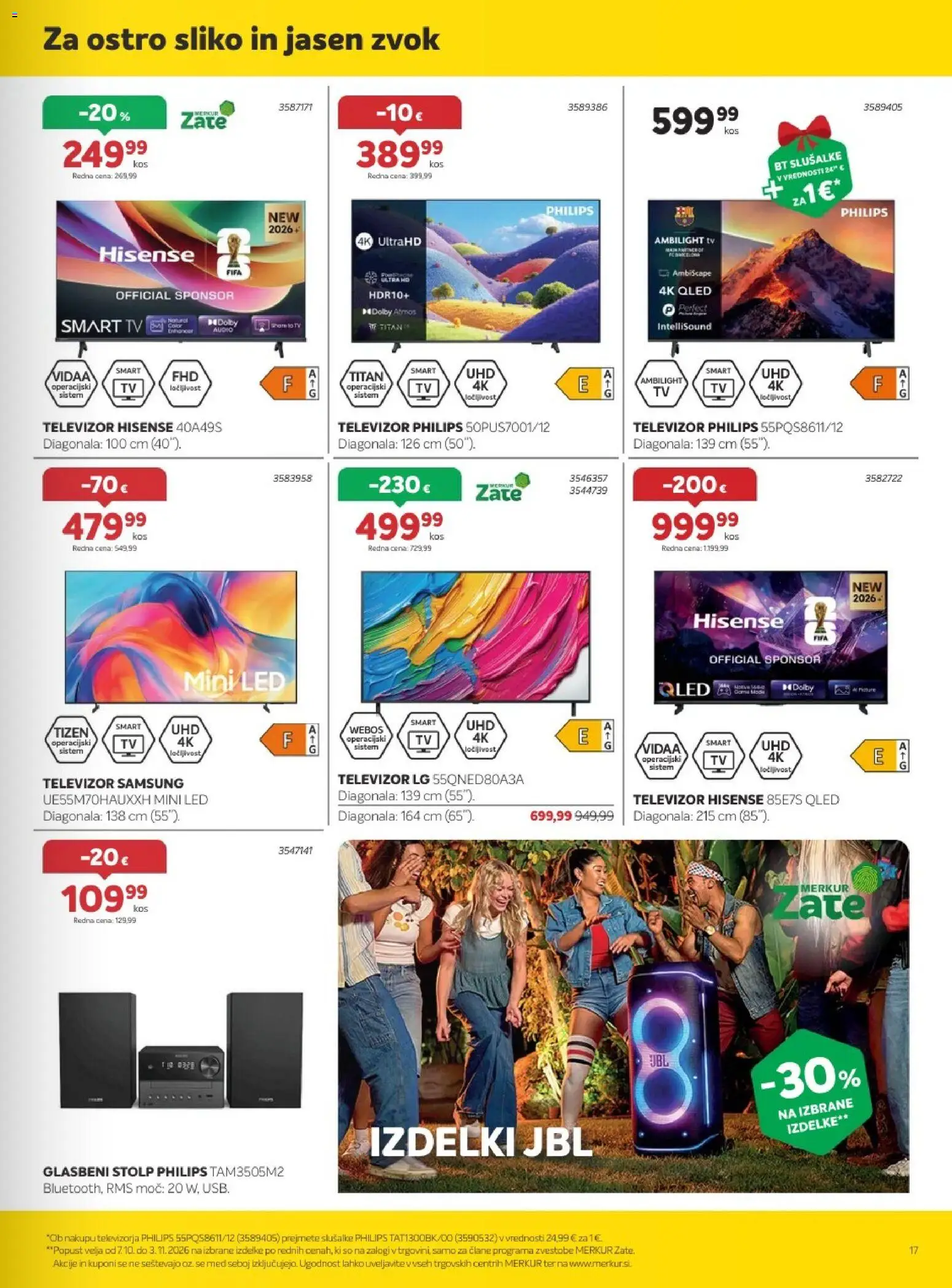 Novi Merkur katalog ponudbe – veljaven od 07.10.2026 | Stran: 17 | Izdelki: Med, Tv, Slusalke, Glasbeni stolp
