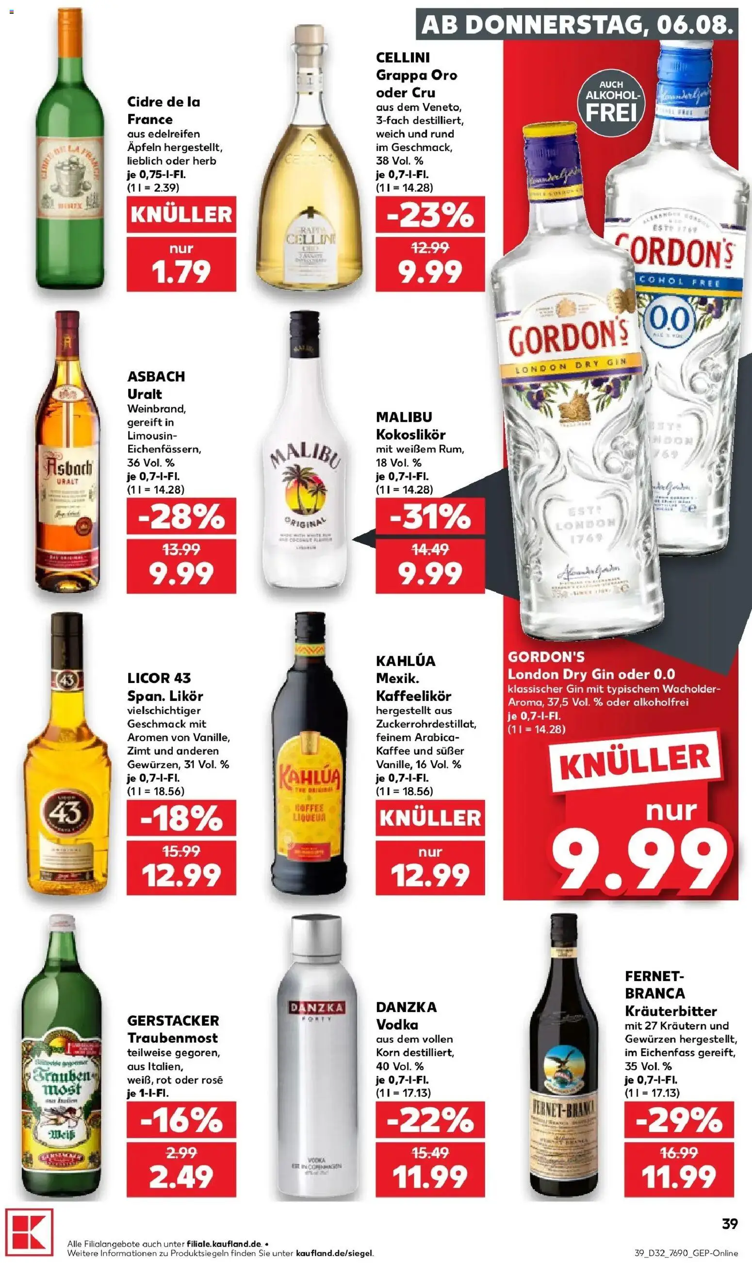 Prospekt Kaufland ab 06.08.2026 » Angebote Online zum Blättern | Seite: 39 | Produkte: Alkohol, Vodka, Fernet, Gin