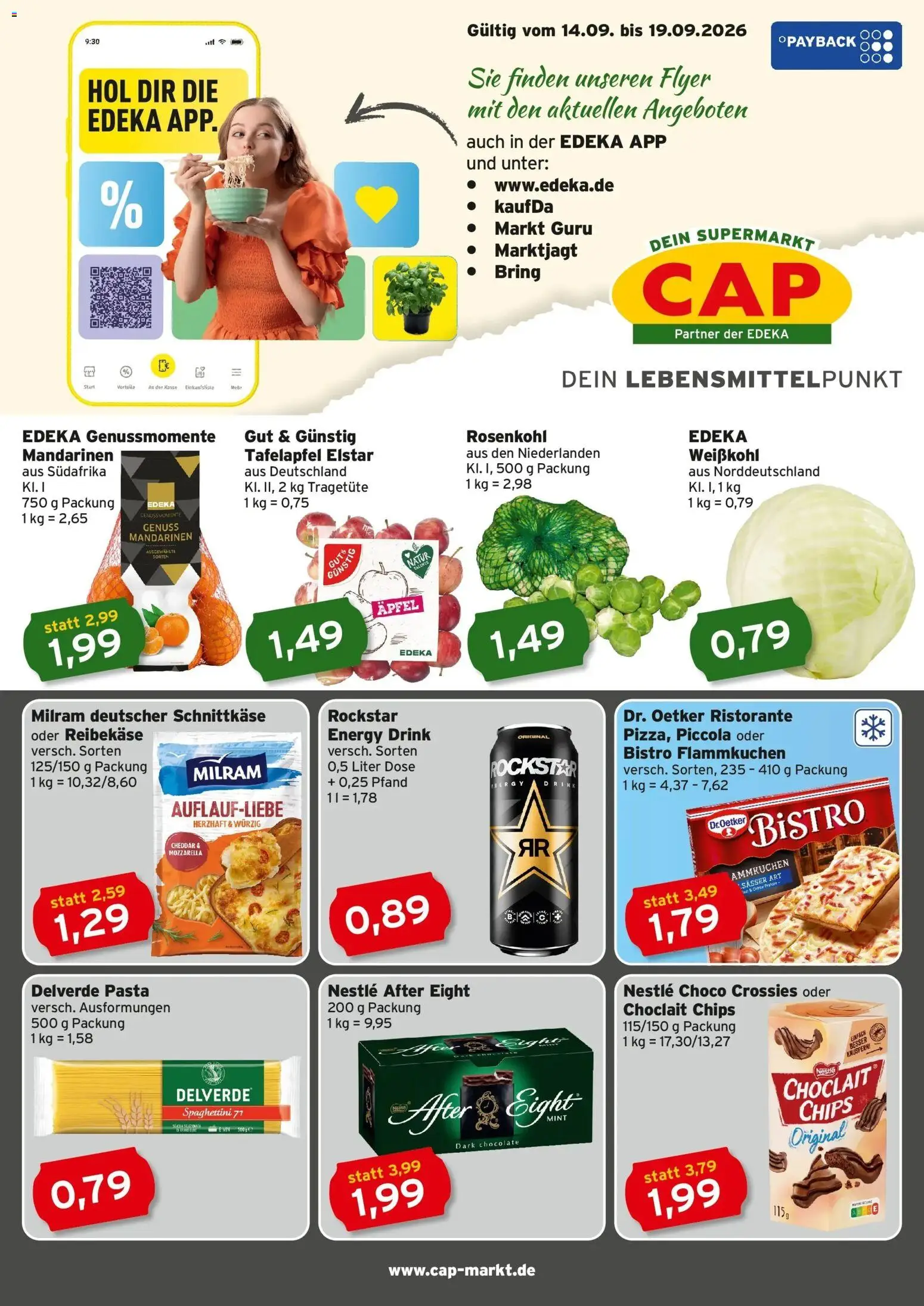 CAP Markt Prospekt Rostock – gültig ab 14.09.2026 | Seite: 1 | Produkte: Energy, Mozzarella, Milram, Chips