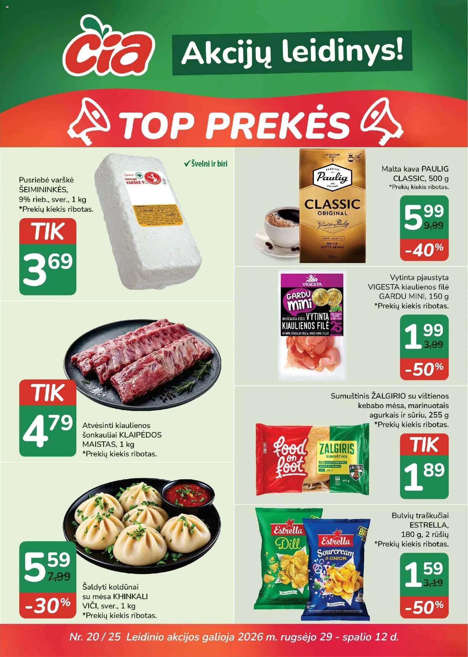 ČIA MARKET akcijos nuo 2026.09.29 | Puslapis: 1 | Prekių: Vištienos, Sumuštinis, Kava, Traškučiai
