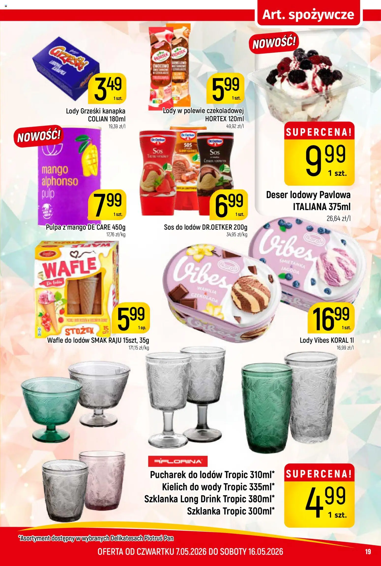 Piotruś Pan gazetka od 07.05.2026 | Strona: 19 | Produkty: Szklanka, Wafle, Czekolada, Lody