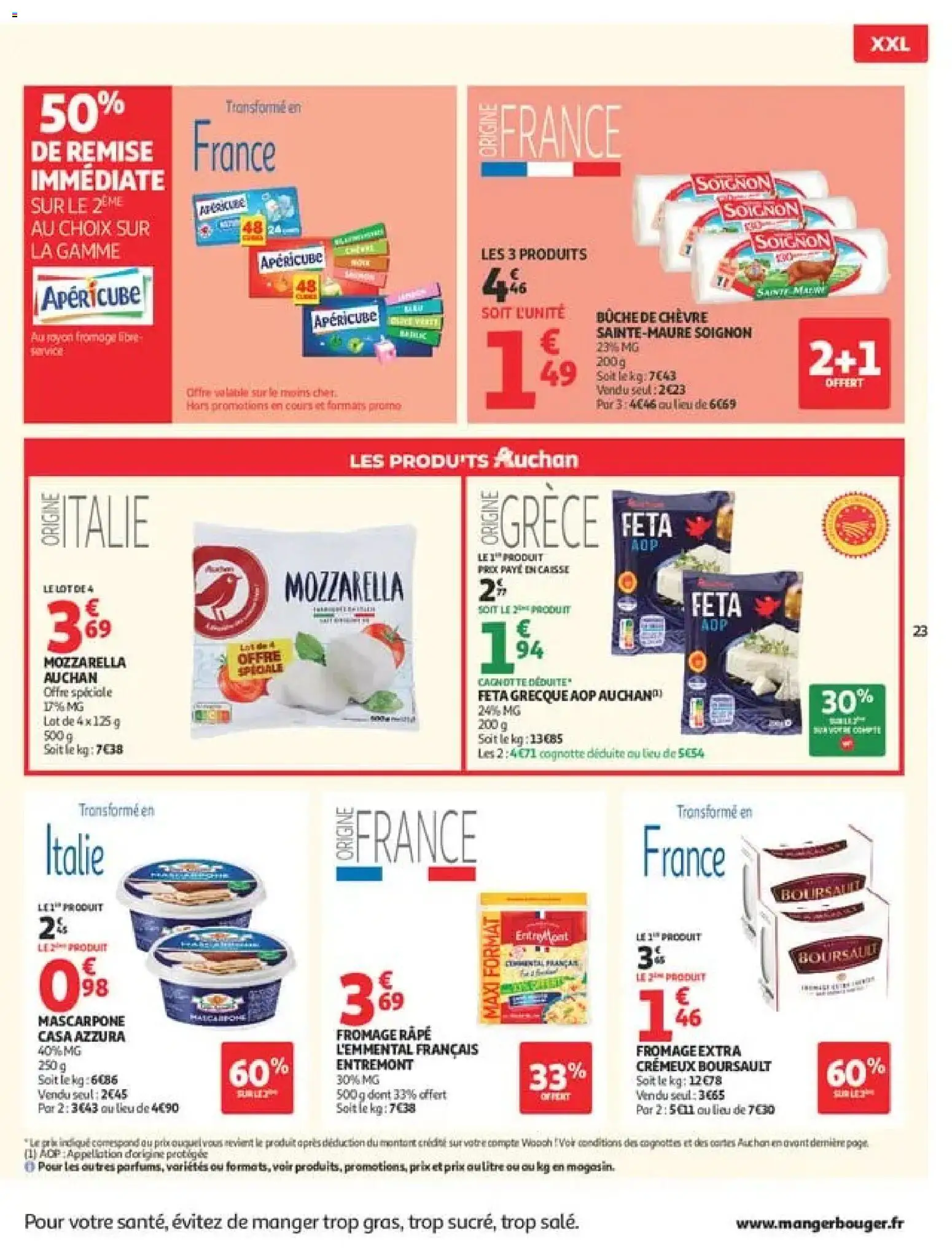 {H1} | Page: 23 | Produits: Snacks, Mozzarella, Fromage râpé, Bûche de chèvre