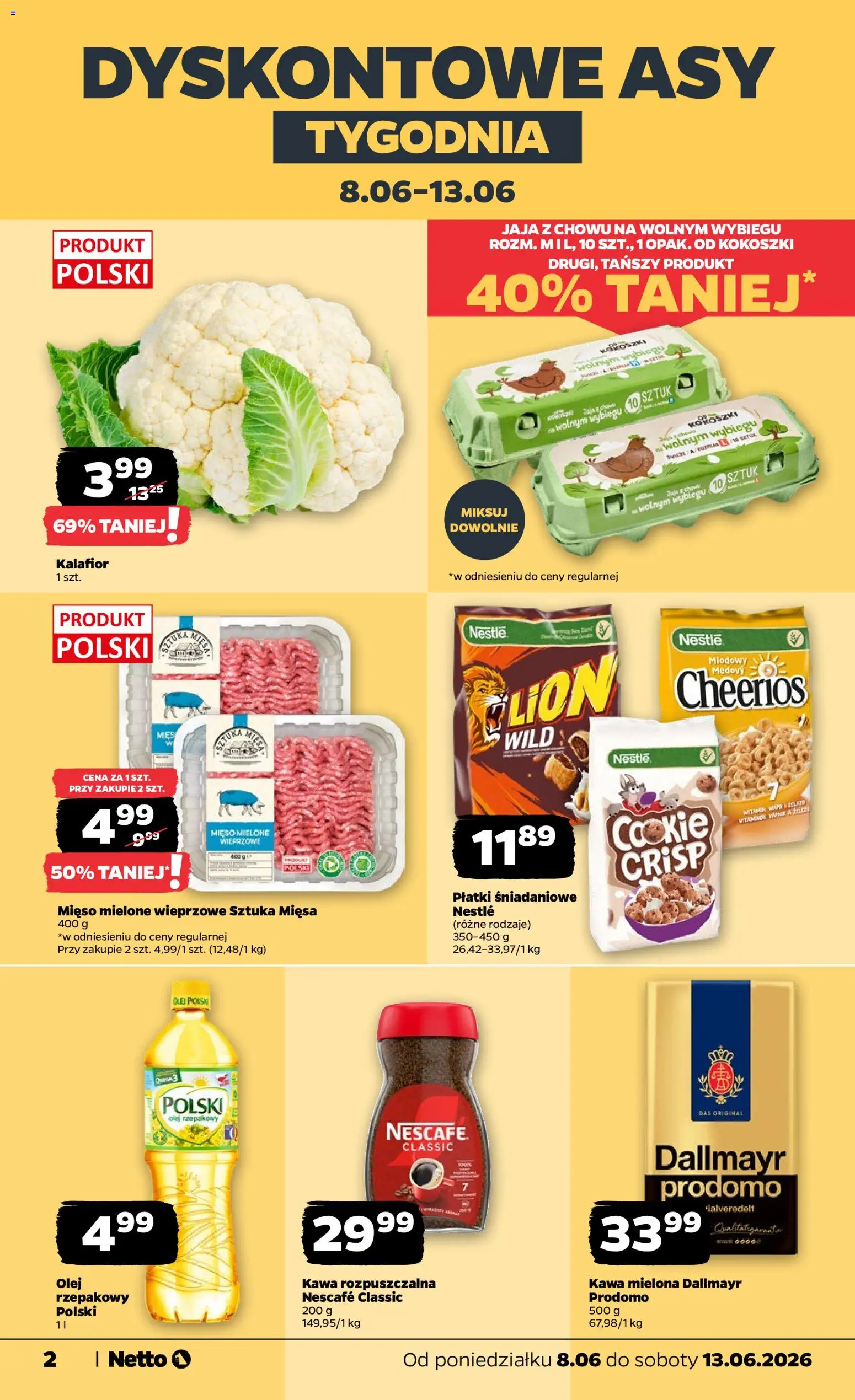Netto gazetka od poniedziałku spożywcza od 08.06.2026 | Strona: 2 | Produkty: Olej rzepakowy, Mięso, Olej, Jaja