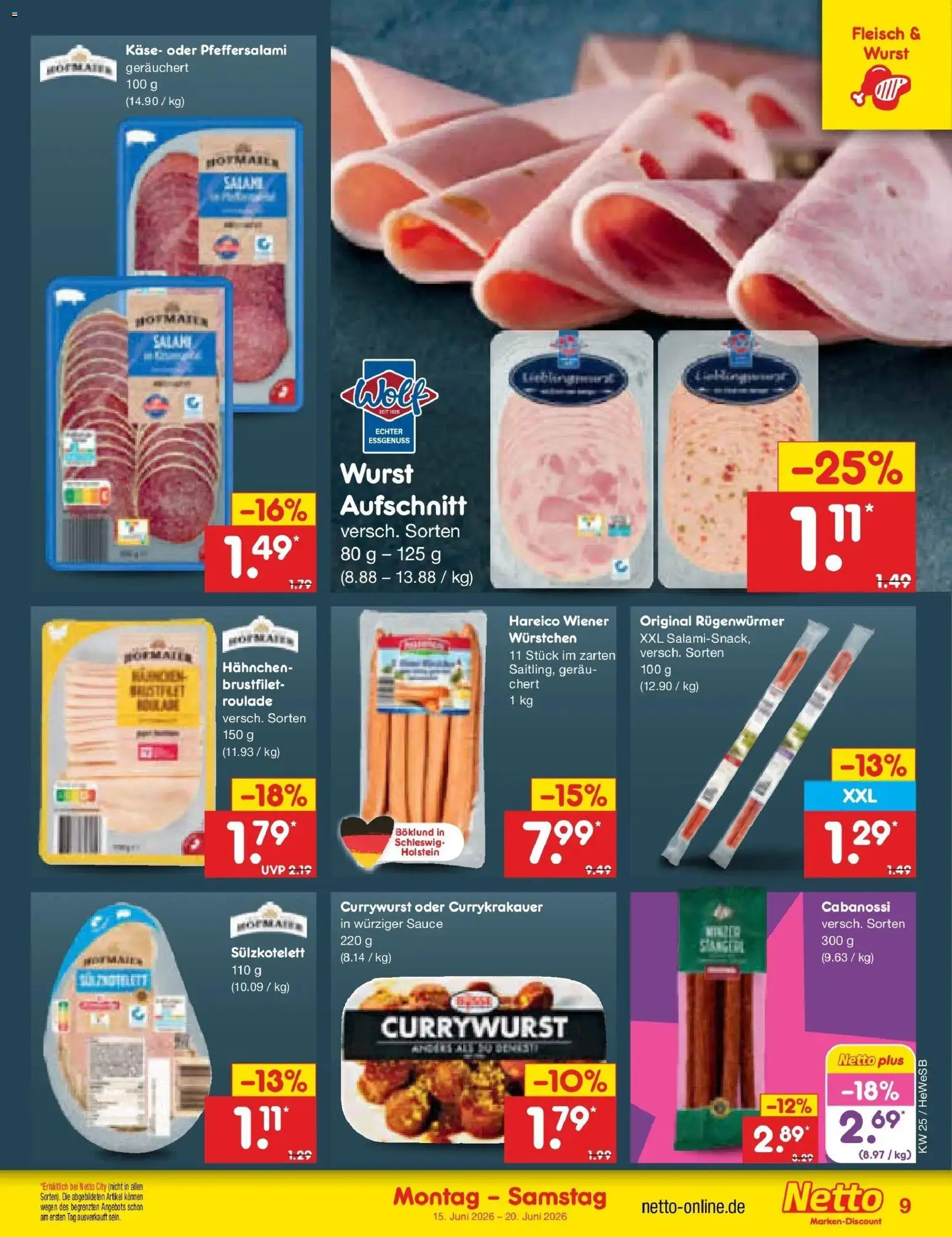 Netto Marken-Discount Prospekt Hamburg – gültig ab 14.06.2026 | Seite: 11 | Produkte: Hahnchen, Wurst, Salami, Fleisch