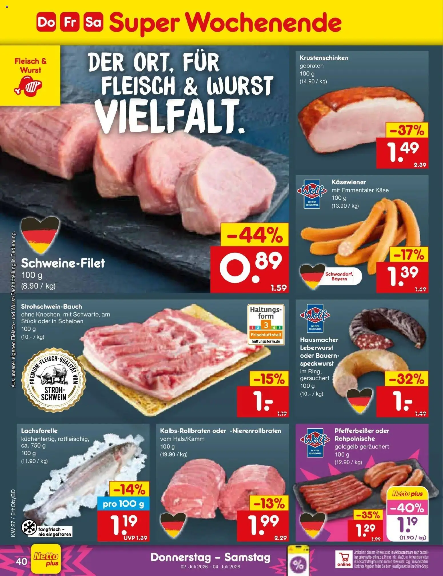 Netto Marken-Discount Prospekt Velden – gültig ab 29.06.2026 | Seite: 58 | Produkte: Käse, Schweinefilet, Wurst, Fleisch