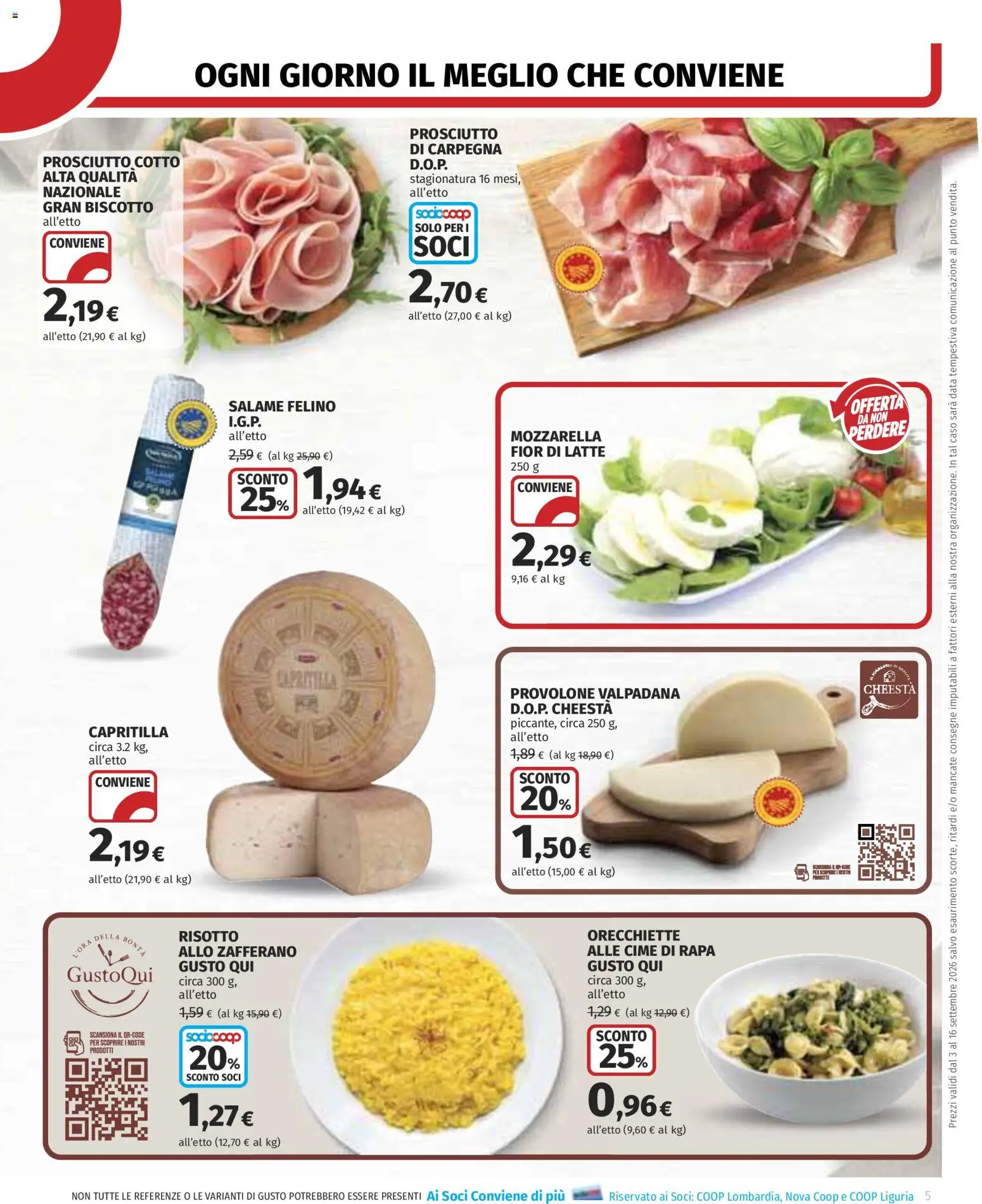 Volantino COOP del 03/09/2026 | Pagina: 5 | Prodotti: Prosciutto Cotto, Salame, Mozzarella, Orecchiette