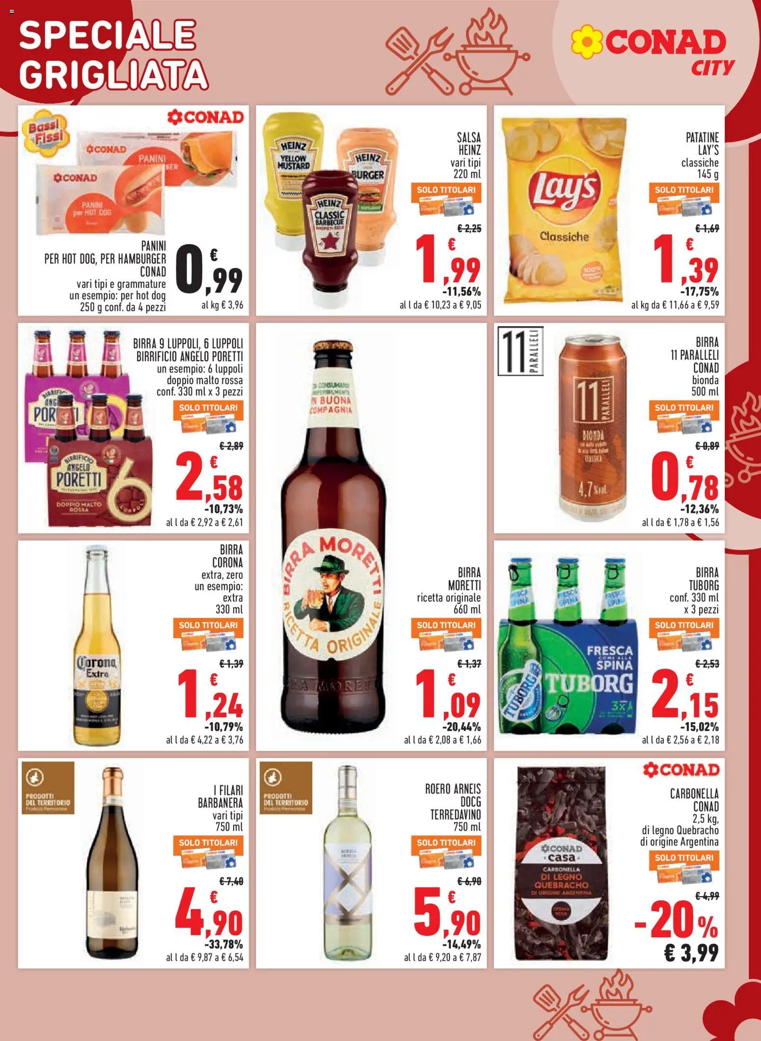 Volantino Conad del 30/07/2026 | Pagina: 5 | Prodotti: Birra, Patatine, Birra Moretti, Hamburger