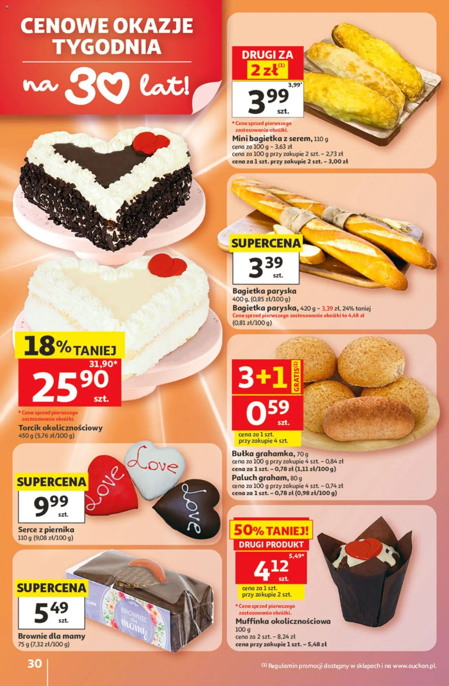 Auchan gazetka - 30 Lat Hipermarket od 21.05.2026 | Strona: 30 | Produkty: Bułka, Bagietka, Brownie