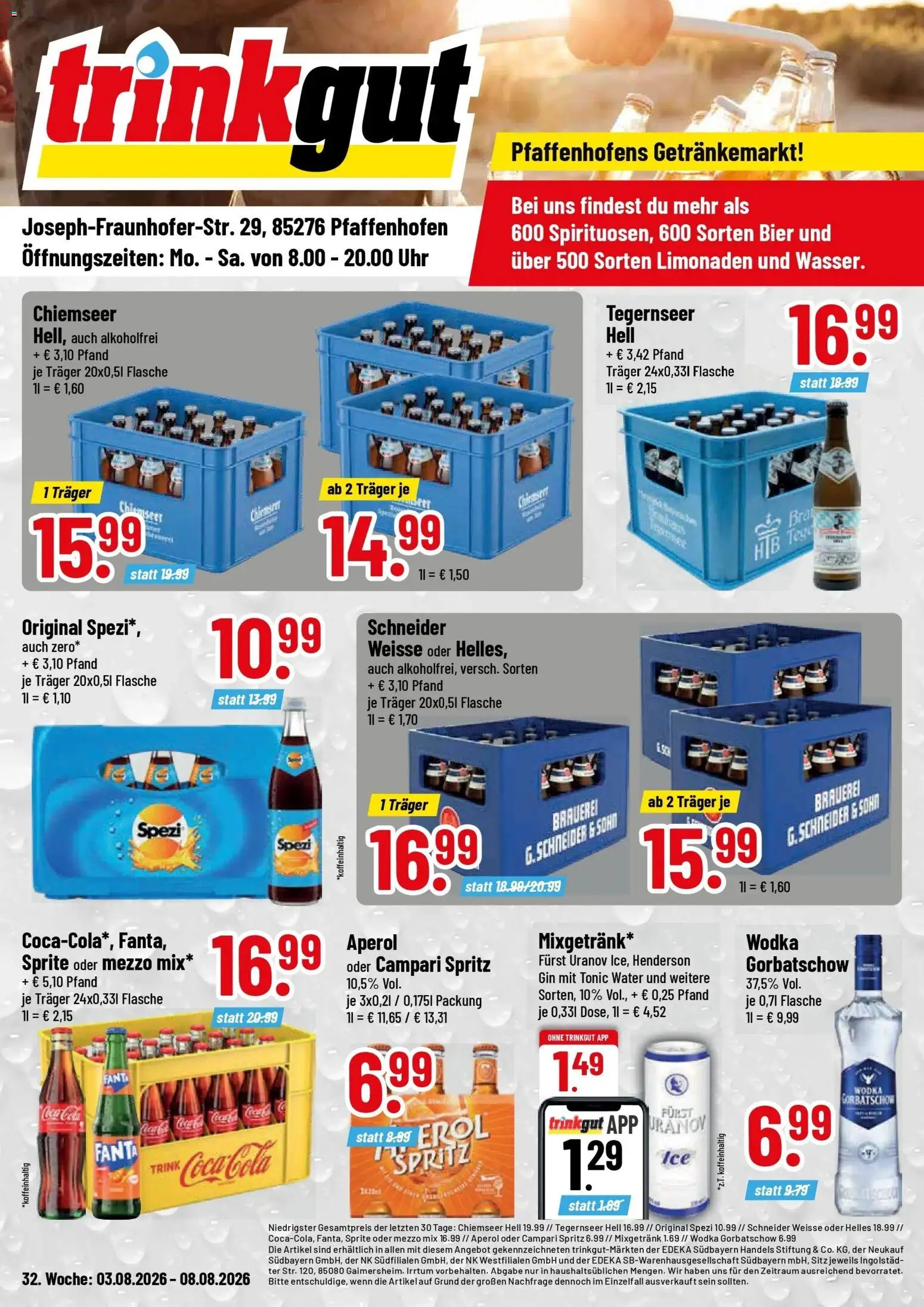 Trinkgut Prospekt Pfaffenhofen/Ilm (ab 03.08.2026) » Angebote online | Seite: 1 | Produkte: Coca cola, Cola, Oder mezzo mix, Uhr