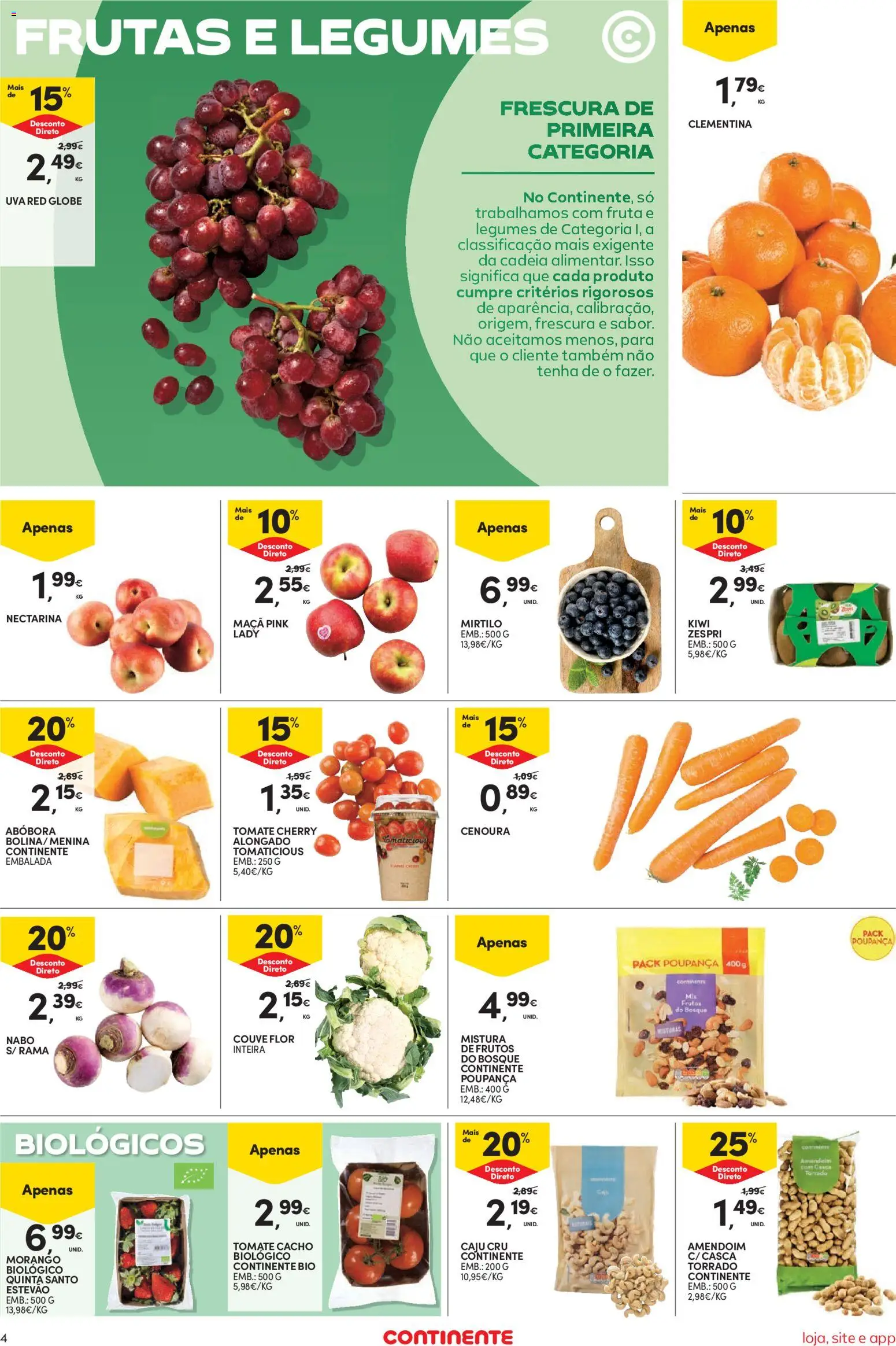 Continente Semanal Continente Bom Dia │ válido de 15/09/2026 | Página: 4 | Produtos: Legumes, Maça, Caju, Tomate cherry