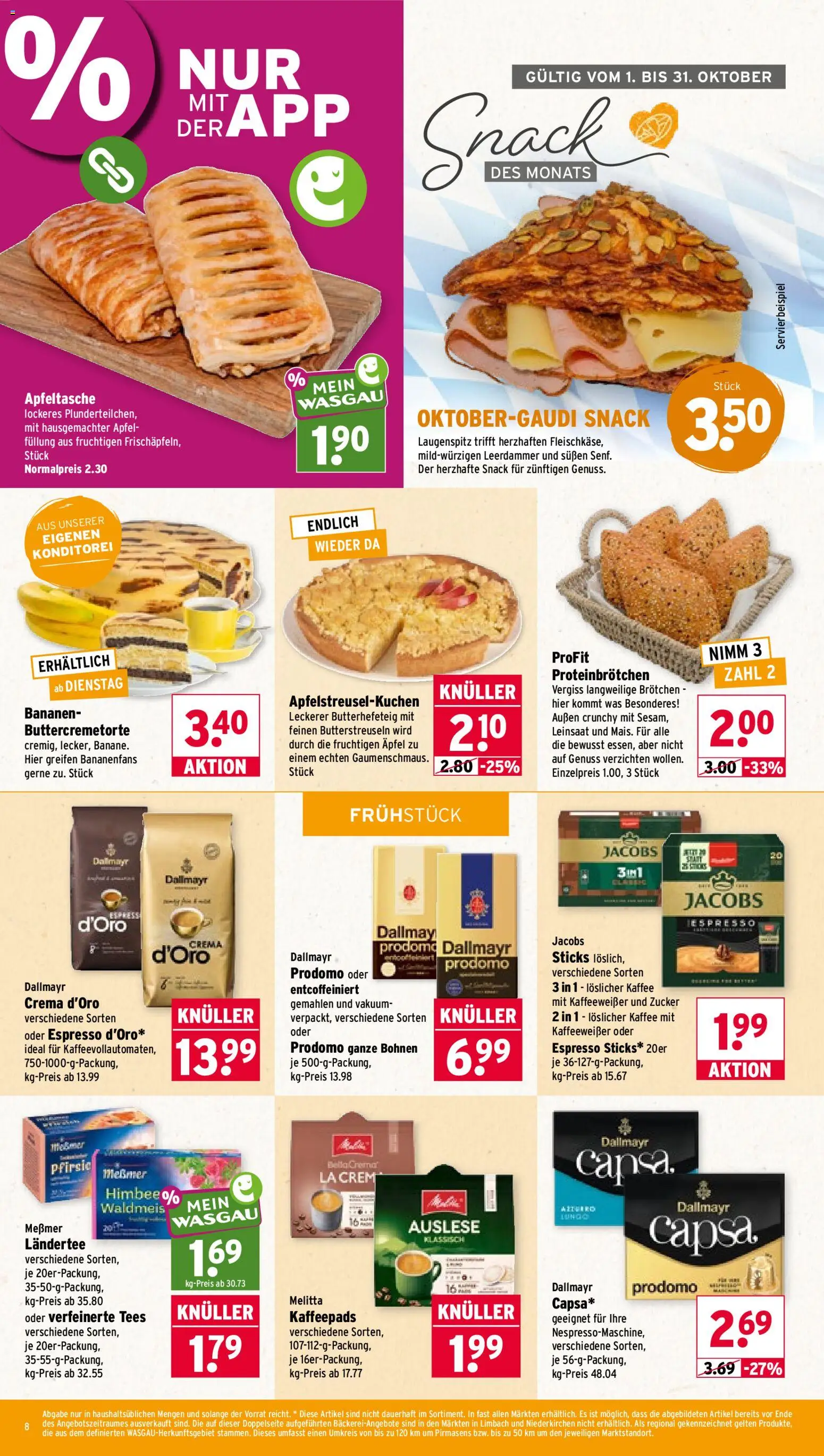 Wasgau Prospekt – gültig ab 19.10.2026 | Seite: 8 | Produkte: Leerdammer, Dallmayr, Zucker, Dallmayr prodomo