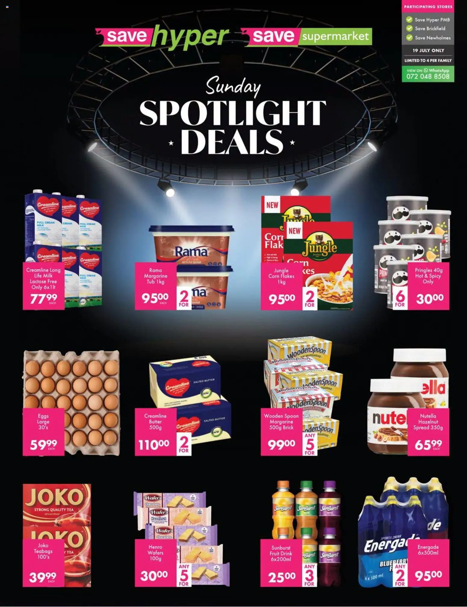 New Save catalogue – valid from 19/07/2026 | Page: 1 | Products: Corn, Margarine, Tea, Fruit
