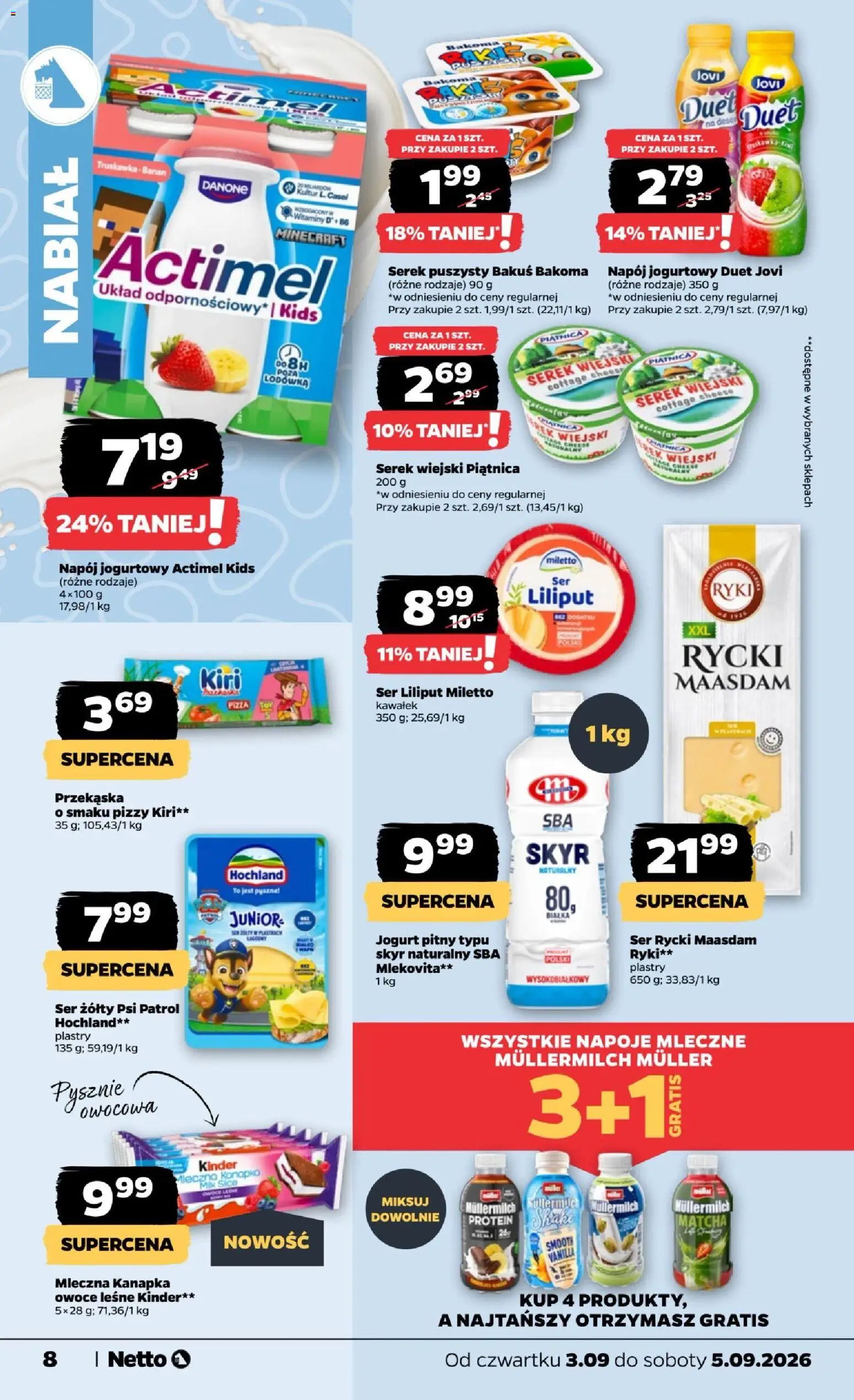 Netto gazetka od czwartku od 03.09.2026 | Strona: 8 | Produkty: Lodówka, Jogurt pitny, Serek wiejski, Ser