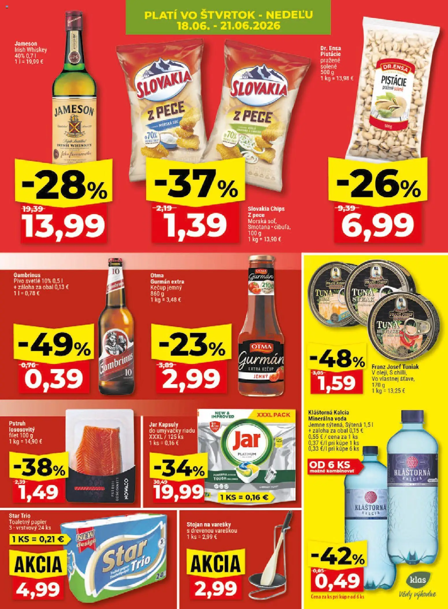 Nové Klas akcie – leták je platný od 15.06.2026 | Strana: 28 | Produkty: Smotana, Kečup, Voda, Pistácie