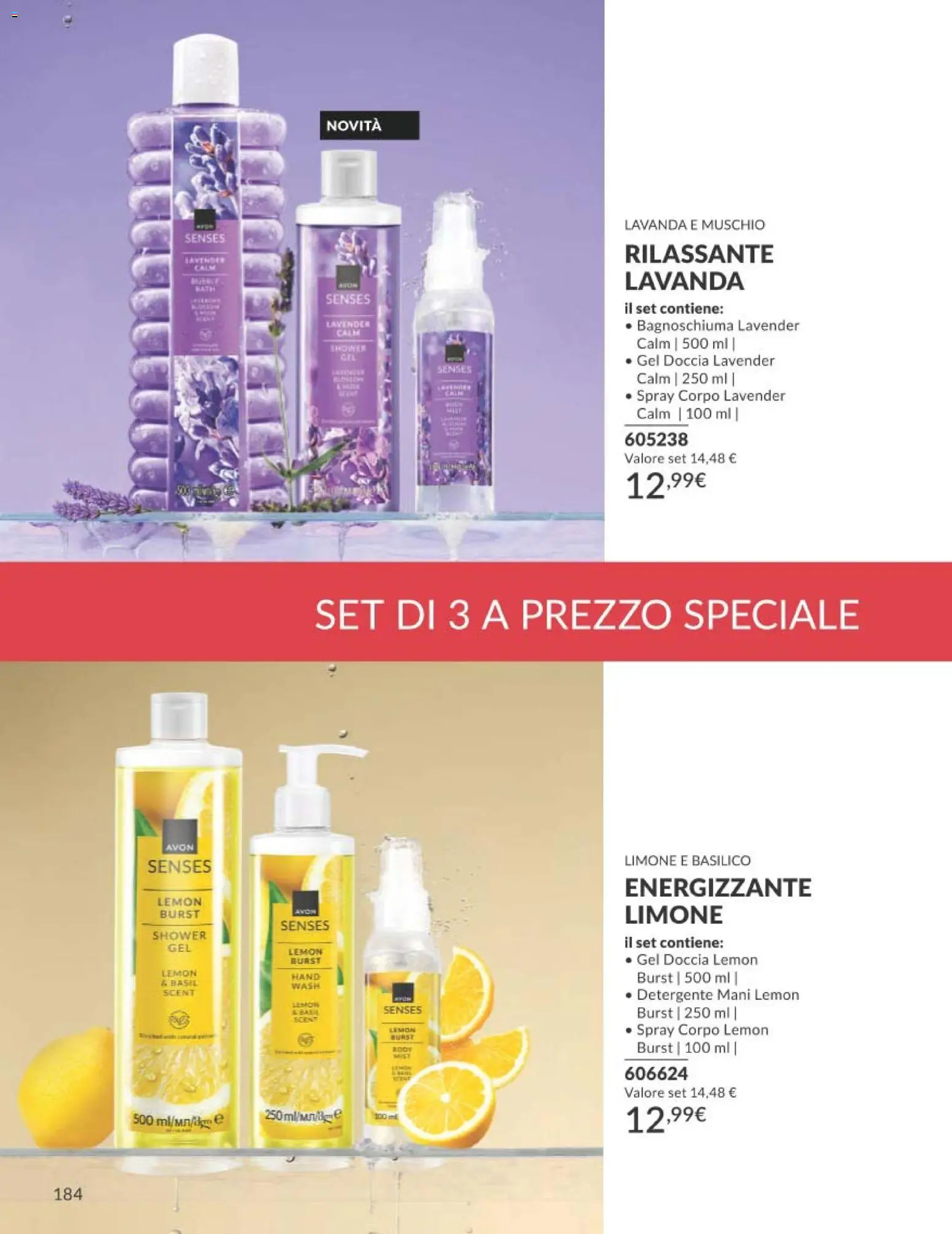 Volantino Avon del 01/08/2026 | Pagina: 184 | Prodotti: Limone, Basilico, Gel doccia, Doccia