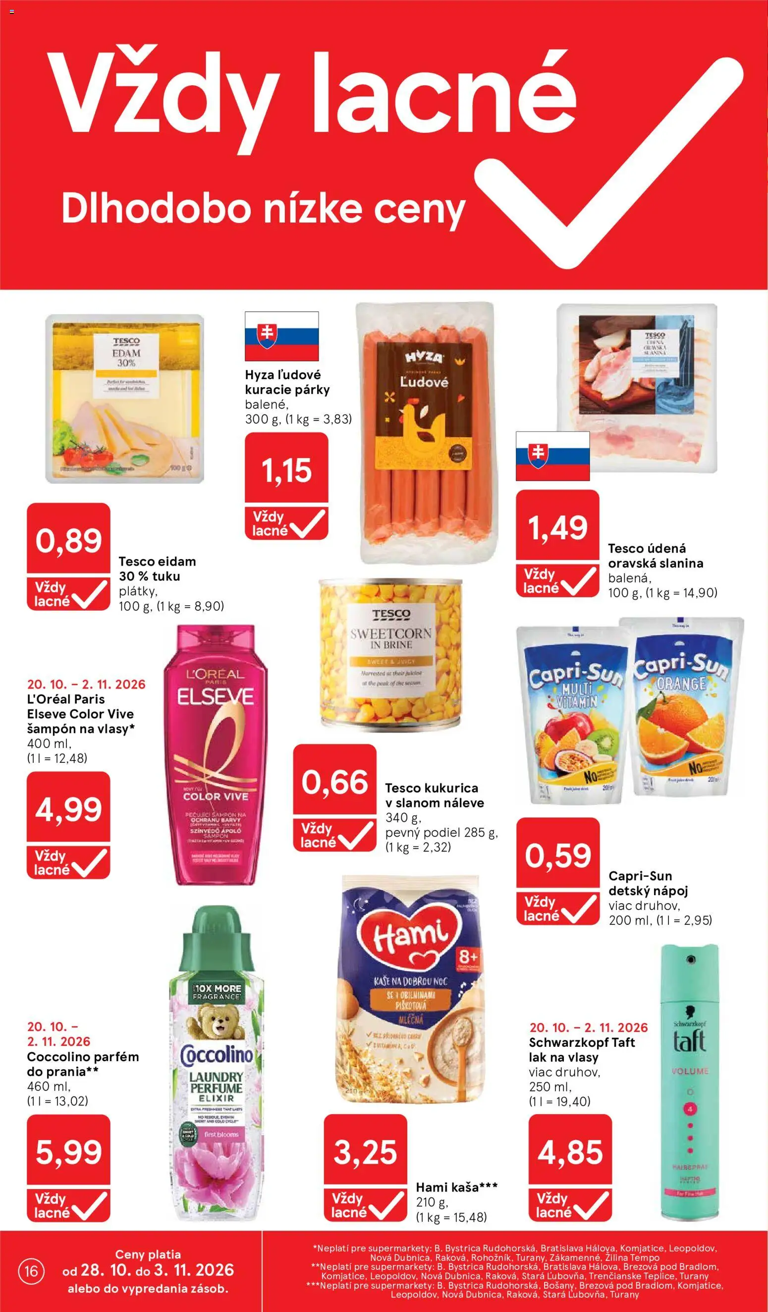 Nové Tesco akcie – leták je platný od 28.10.2026 | Strana: 16 | Produkty: Eidam, Parfém, Coccolino, Kukurica