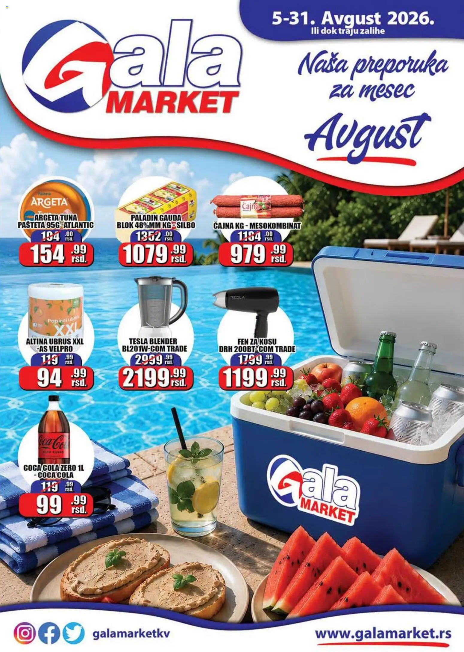 Gala MARKET katalog - važi od 05.08.2026 | Strana: 1 | Proizvode: Fen, Fen za kosu, Ubrus, Pašteta