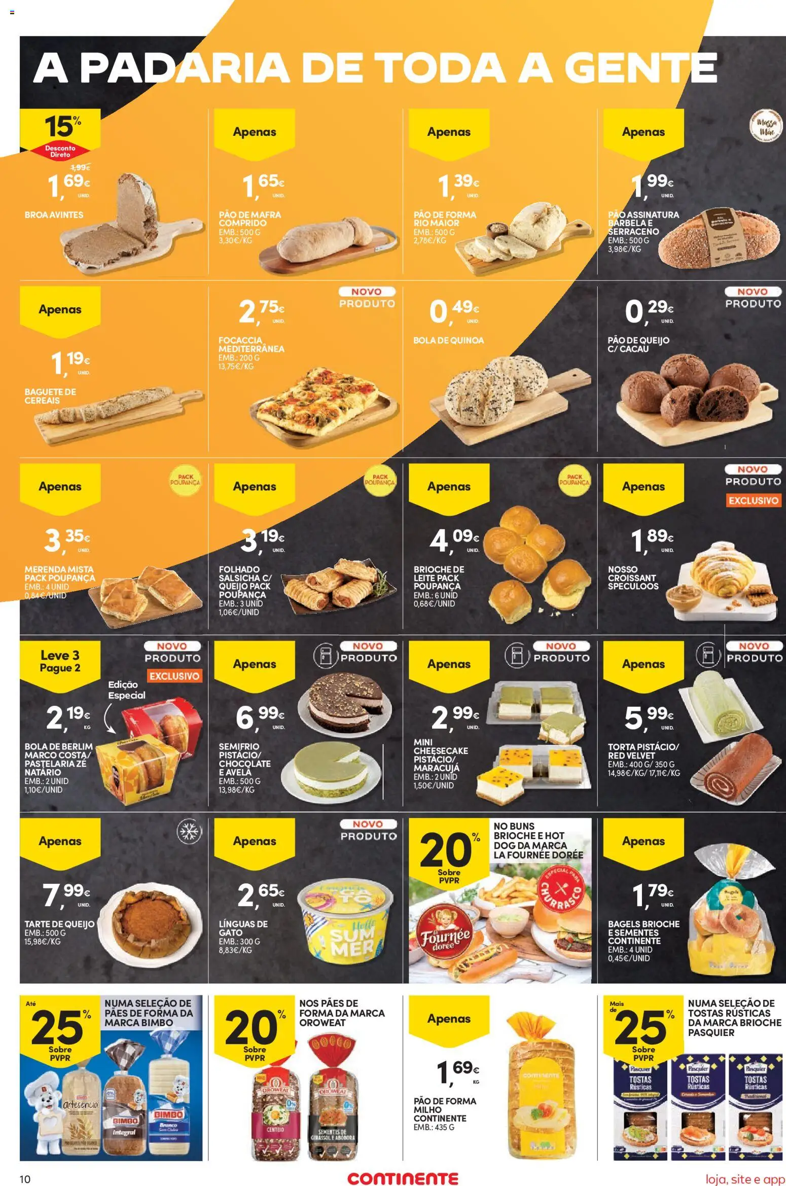 Continente Semanal Continente Bom Dia │ válido de 04/08/2026 | Página: 10 | Produtos: Padaria, Tostas, Salsicha, Massa