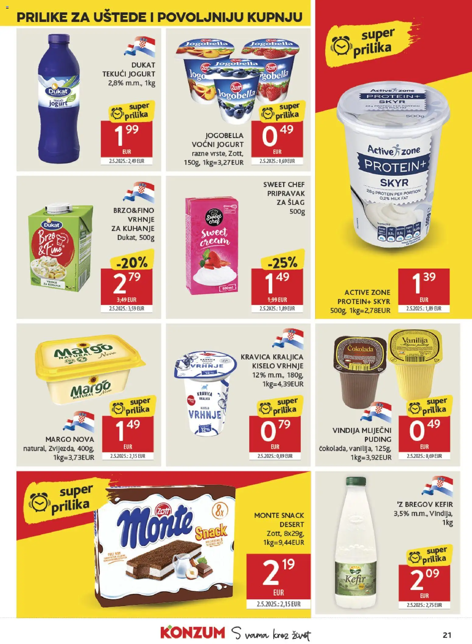 Konzum HR akciós ujság - amely érvényes a következő dátumtól: 20.05.2026 | Oldal: 21 | Termékek: Puding, Kefir, Protein