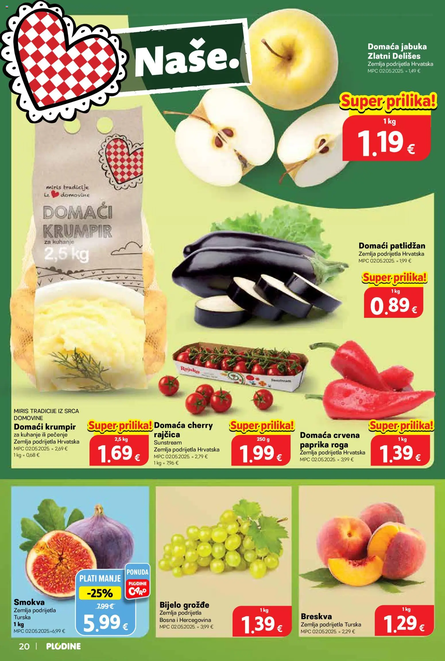 Plodine katalog | vrijedi od 02.09.2026 | Stranica: 20 | Proizvodi: Crvena paprika, Krumpir, Breskva, Grožđe