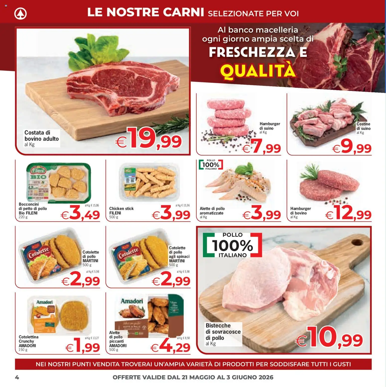 Volantino Eurospar del 21.05.2026 | Pagina: 4 | Prodotti: Pollo, Suino, Spinaci, Hamburger